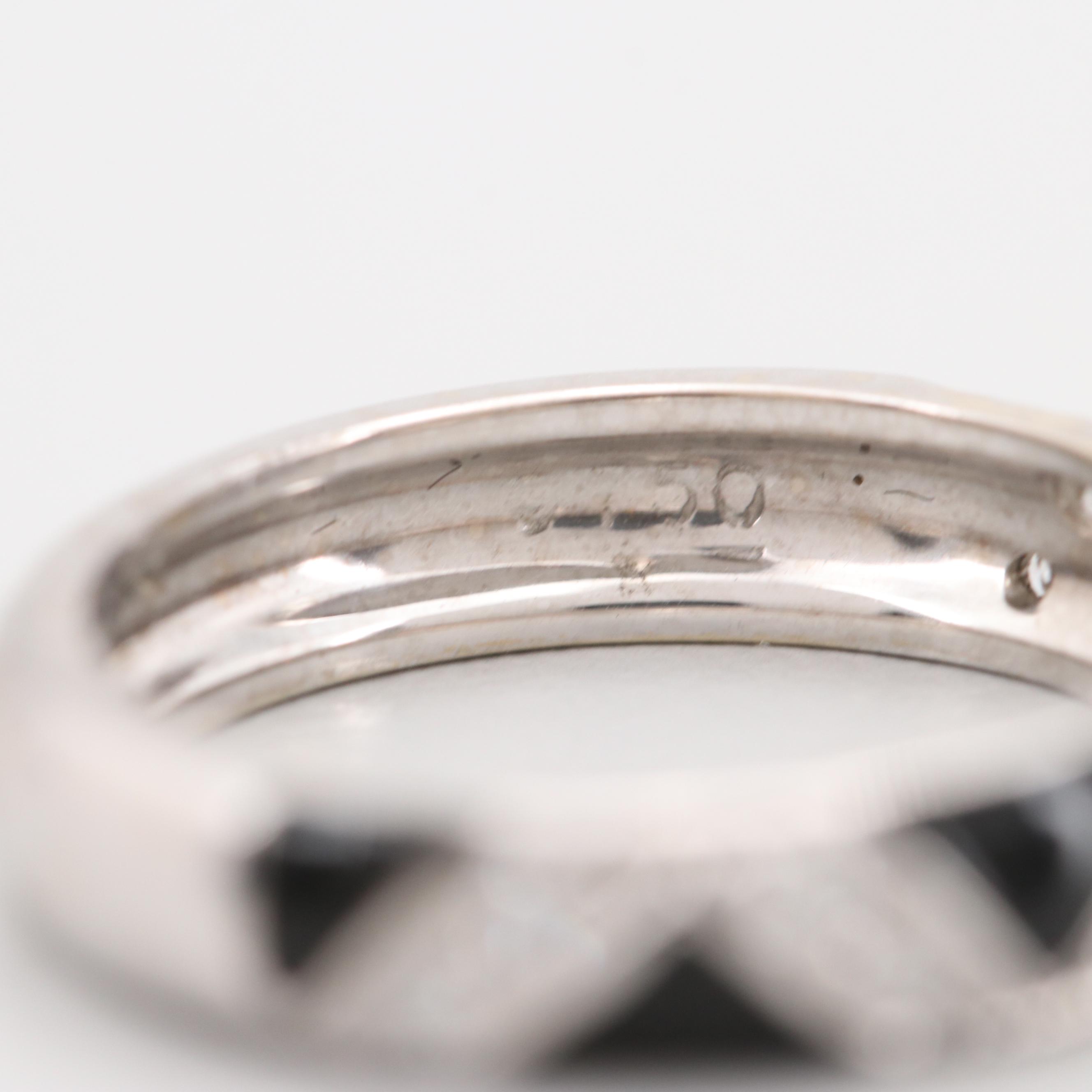 Hidalgo 18K White Gold Diamond and Black Enamel Bands