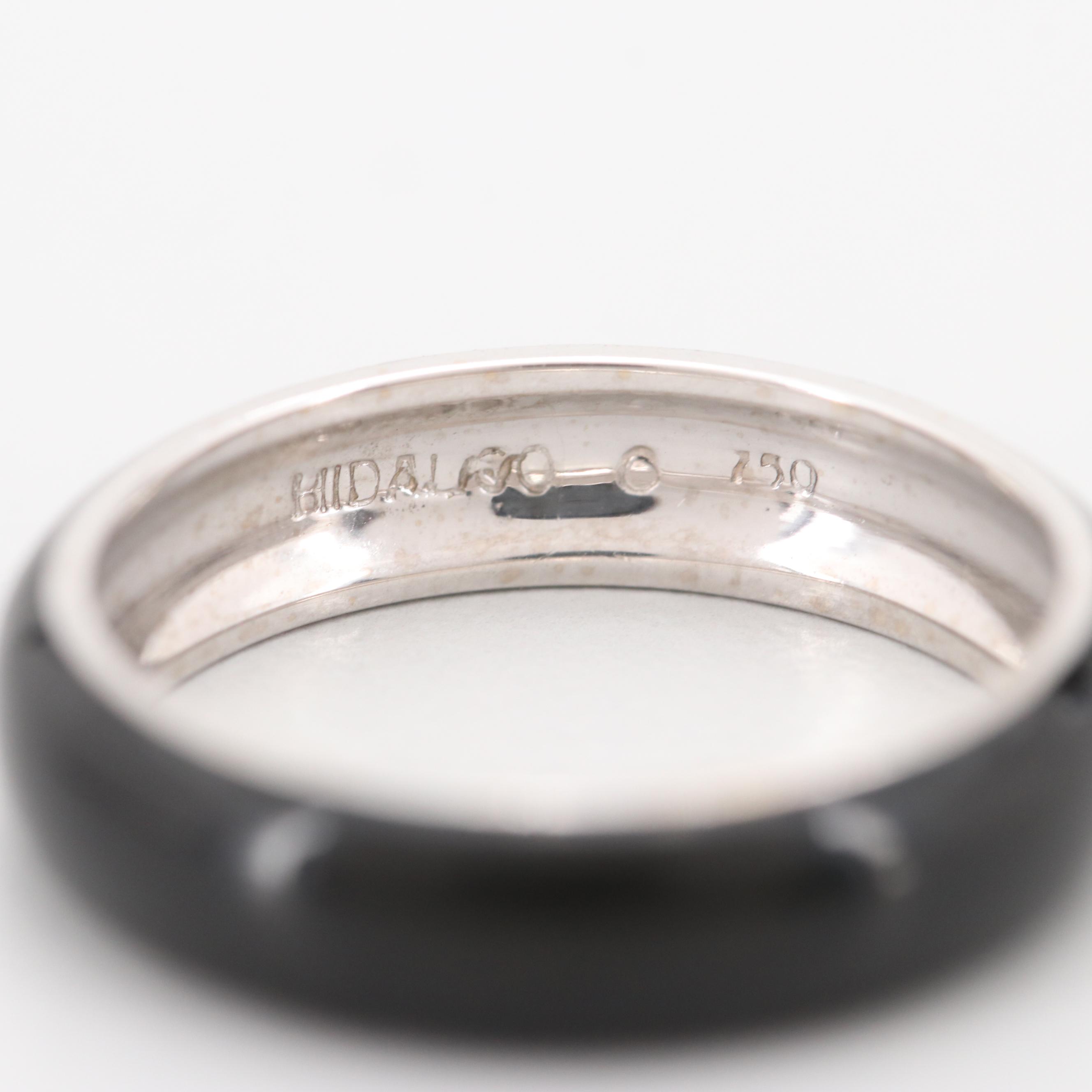 Hidalgo 18K White Gold Diamond and Black Enamel Bands