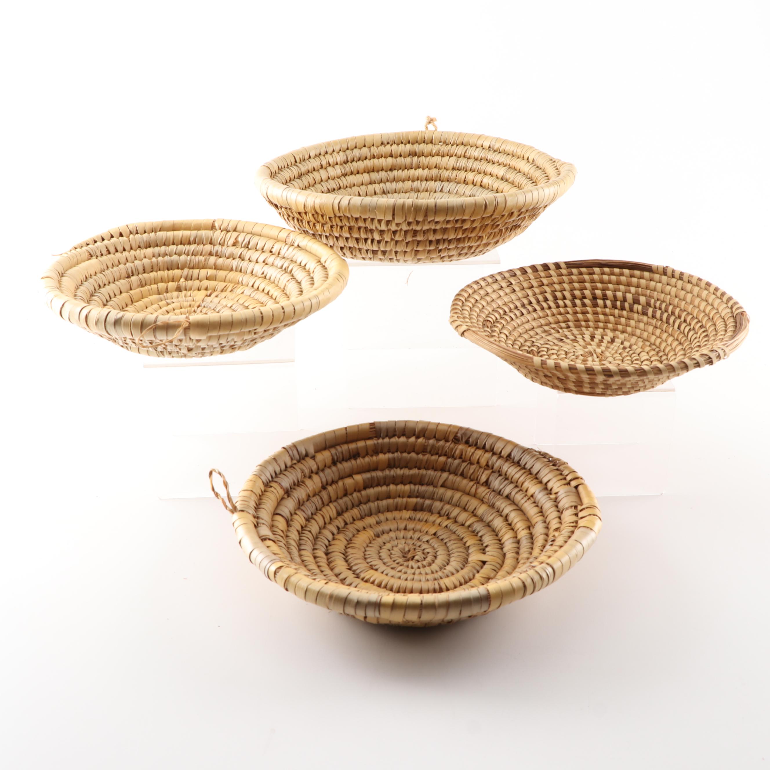 Four Gullah Sweetgrass Basket and Woven Grass Wall Baskets