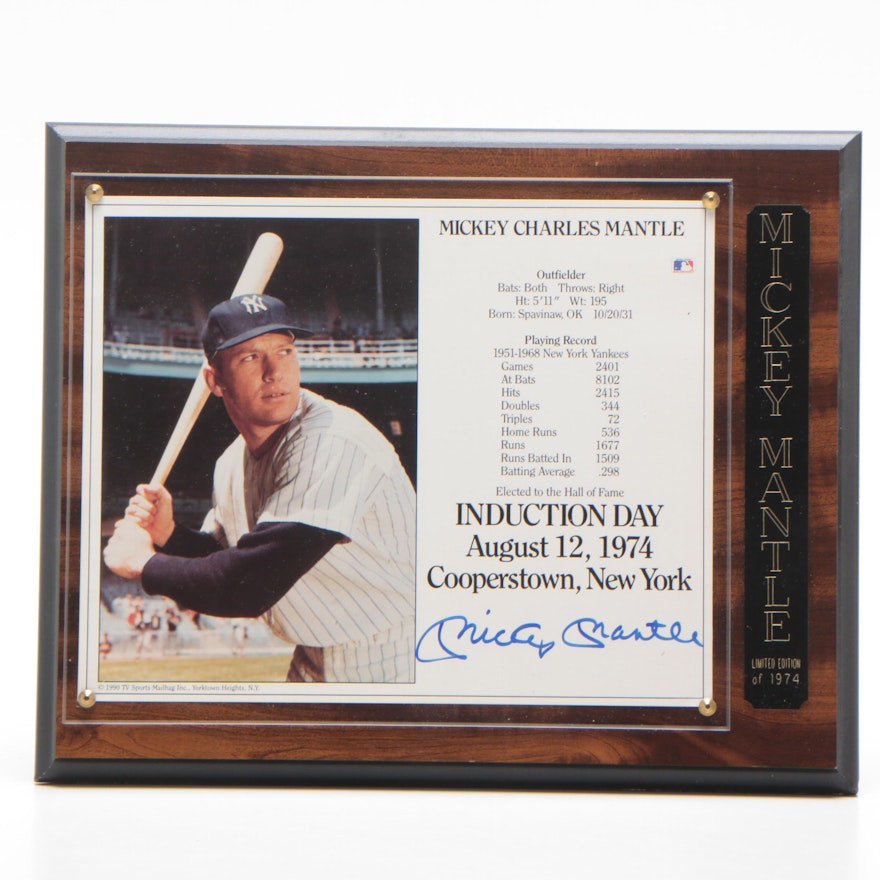 Mickey Mantle Yankees Signed "Induction Day" Photo Print Plaque, JSA COA