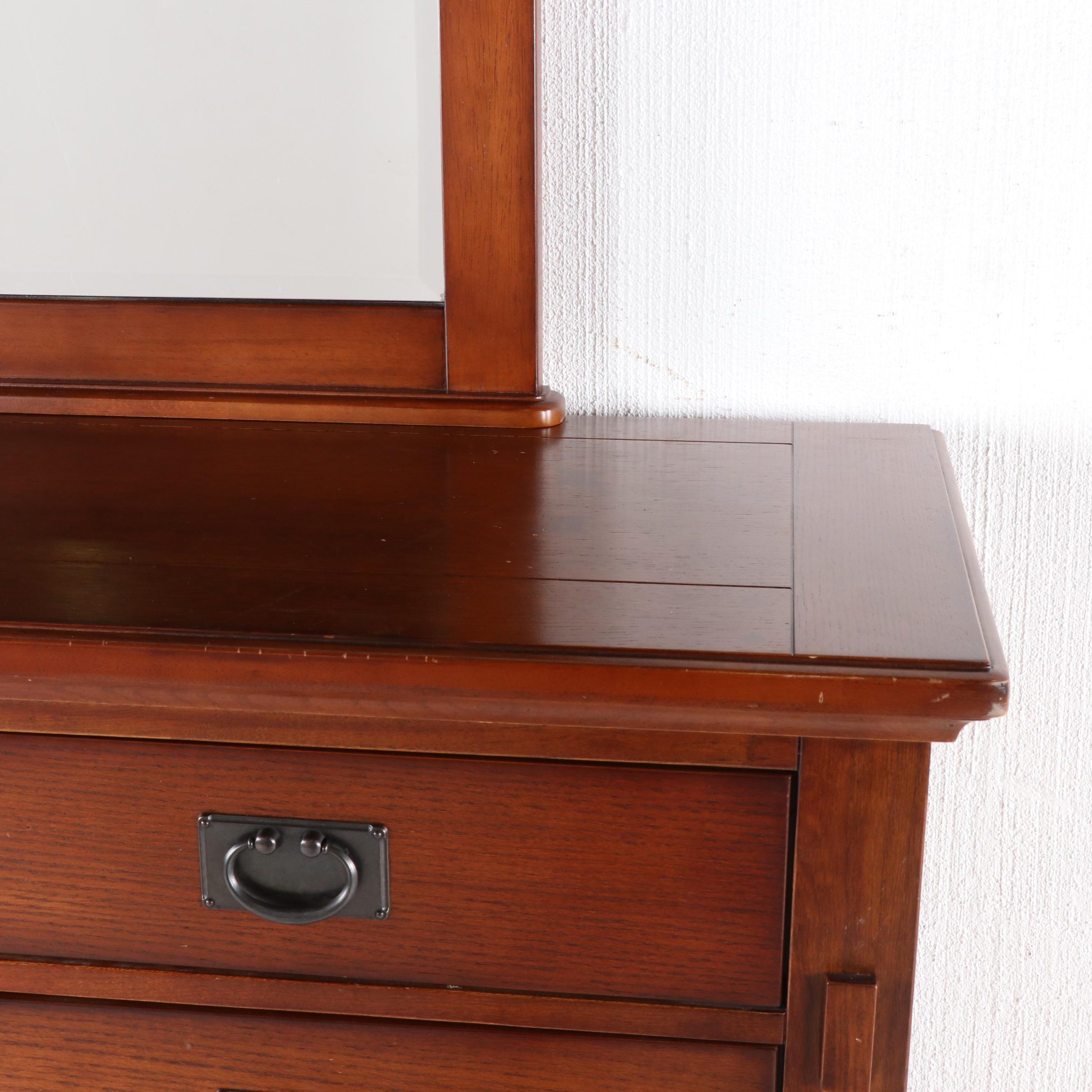 Mission Style Oak Finish Dresser with Mirror, Contemporary