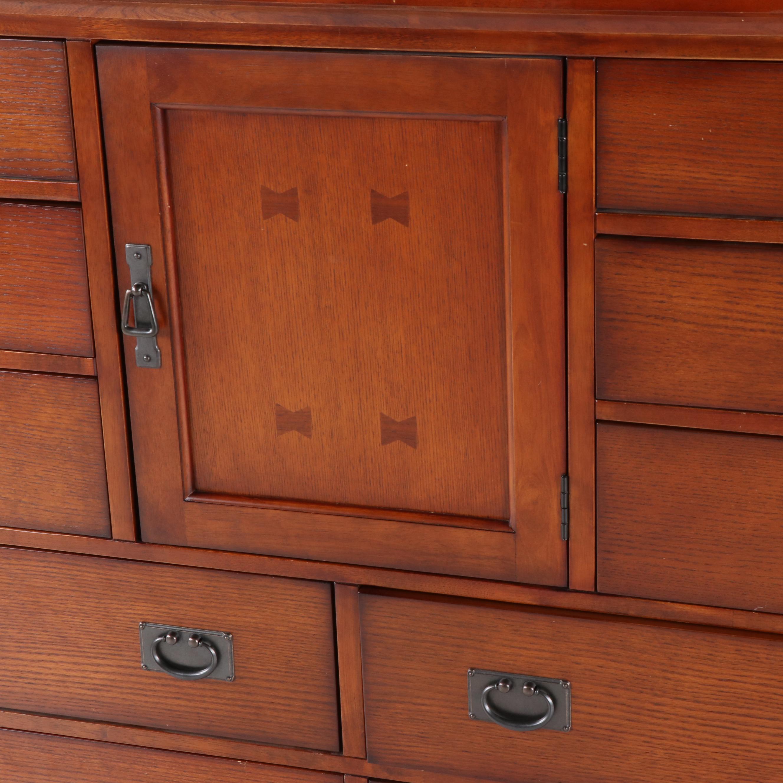 Mission Style Oak Finish Dresser with Mirror, Contemporary