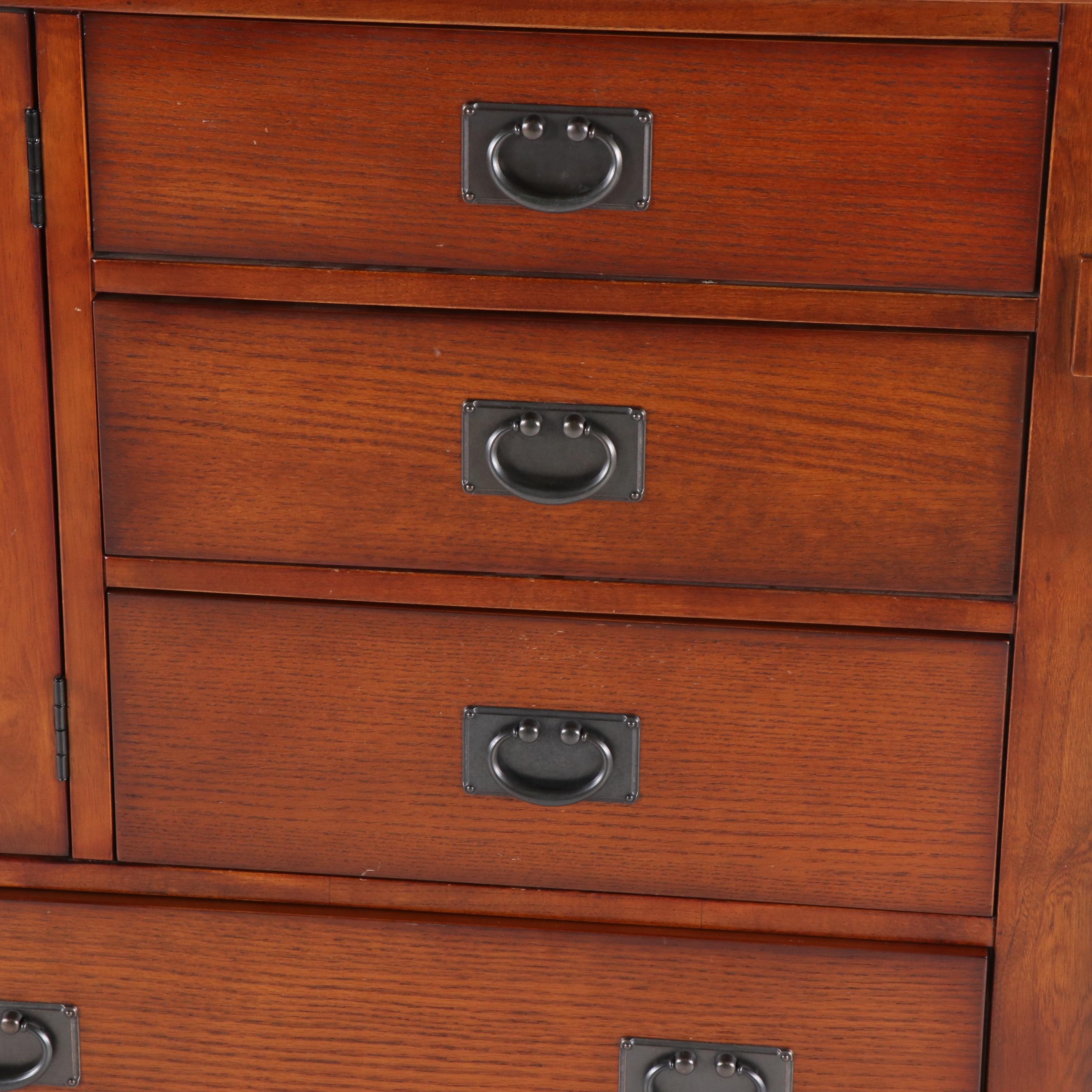 Mission Style Oak Finish Dresser with Mirror, Contemporary