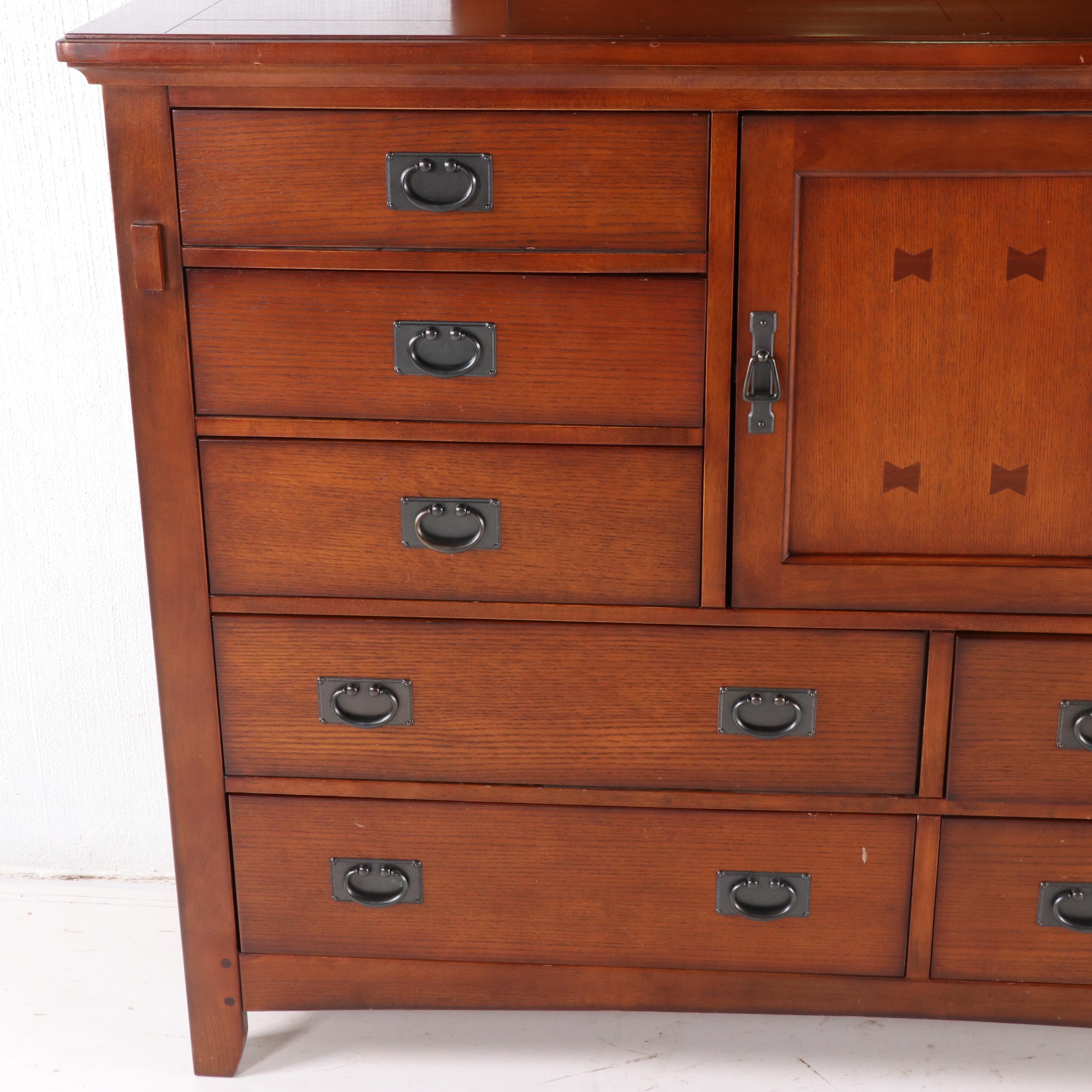 Mission Style Oak Finish Dresser with Mirror, Contemporary