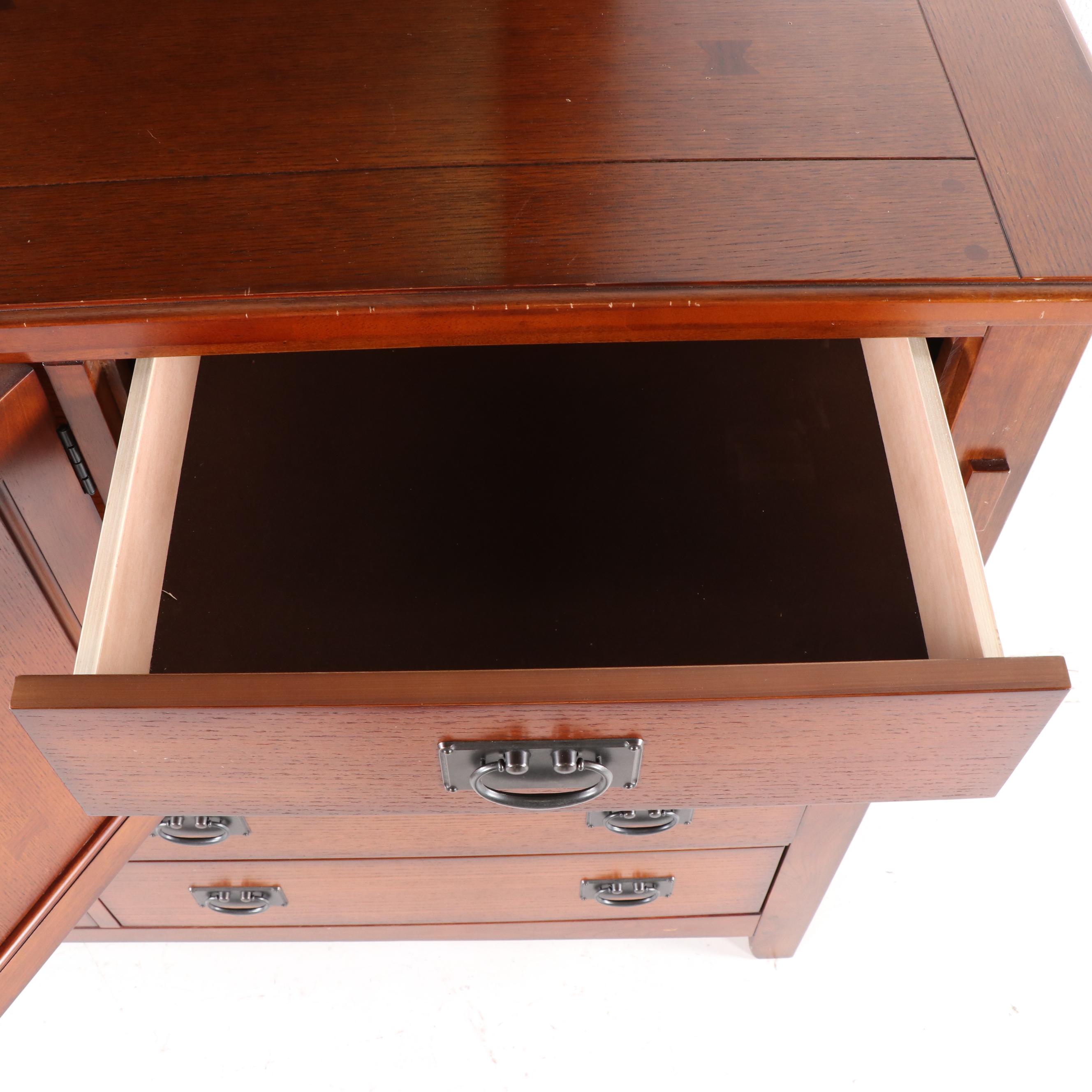 Mission Style Oak Finish Dresser with Mirror, Contemporary