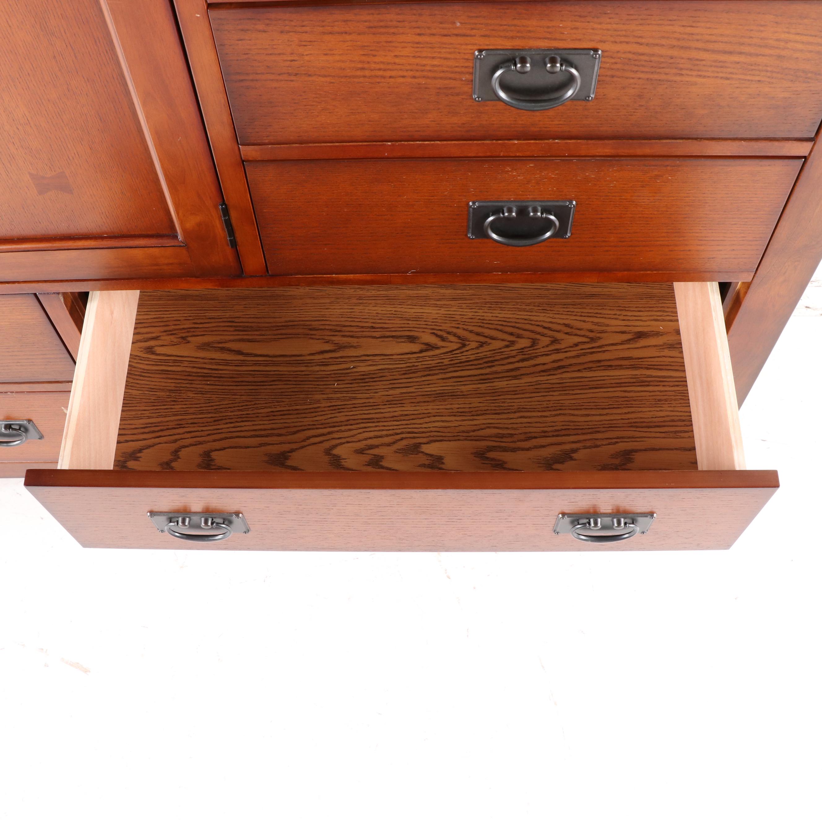 Mission Style Oak Finish Dresser with Mirror, Contemporary