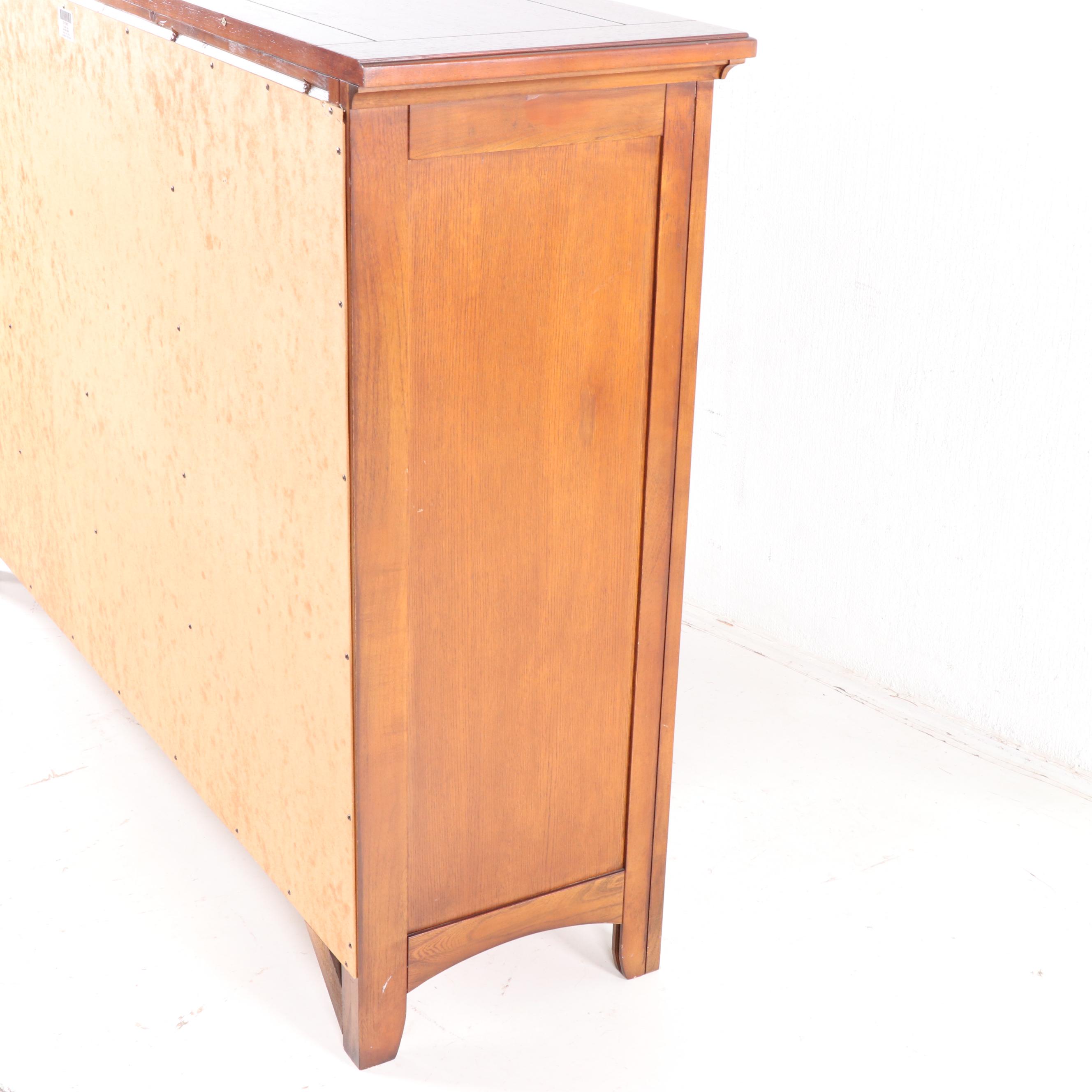 Mission Style Oak Finish Dresser with Mirror, Contemporary