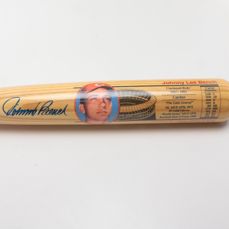 Johnny Bench Cincinnati Reds Signed Cooperstown Statistics Baseball Bat, 21/1000