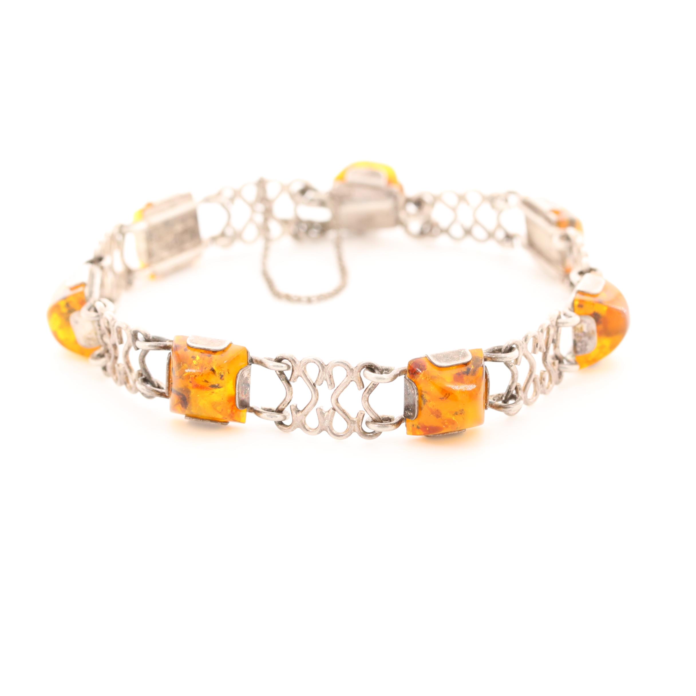 Fischland German Modernist 835 Silver Amber Bracelet