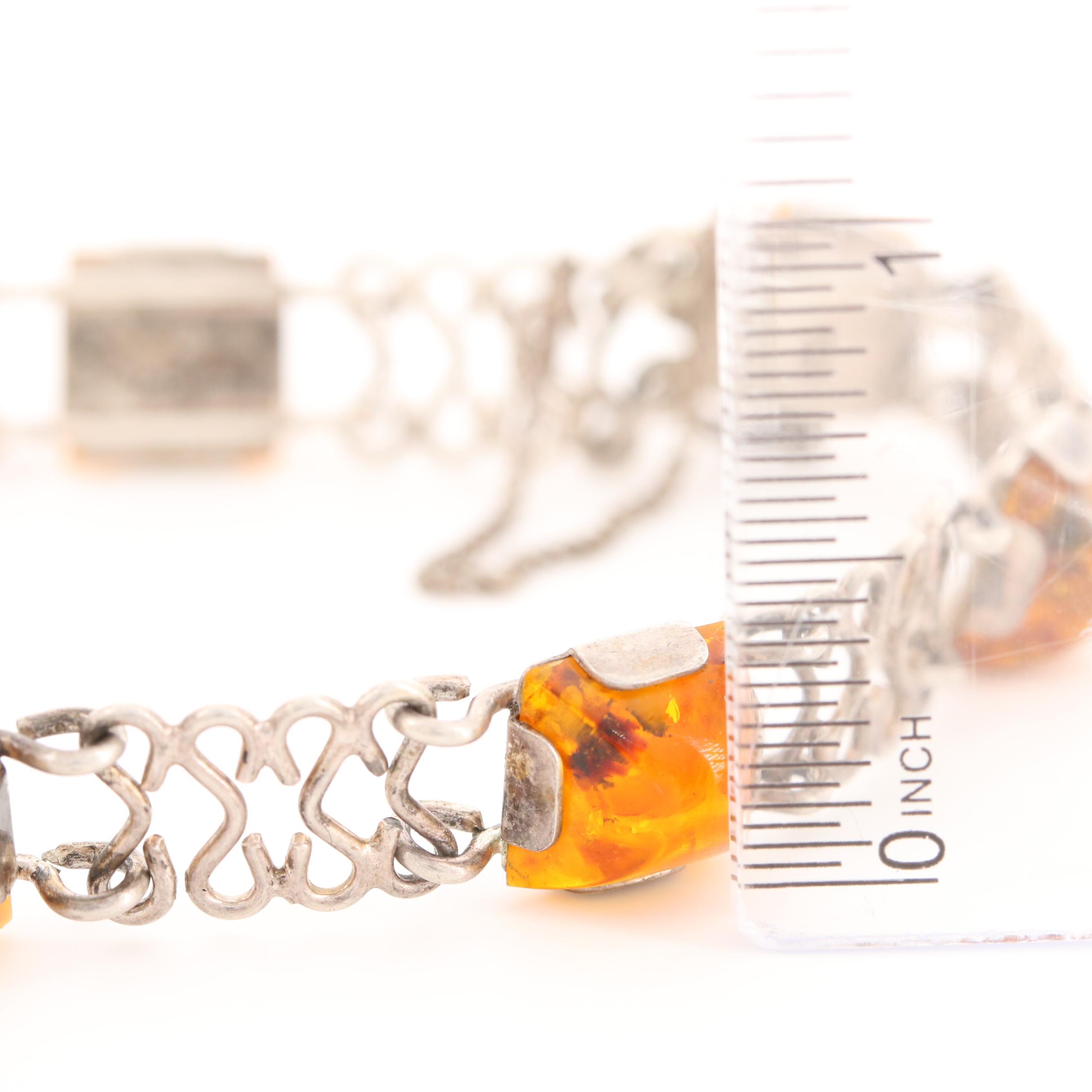 Fischland German Modernist 835 Silver Amber Bracelet