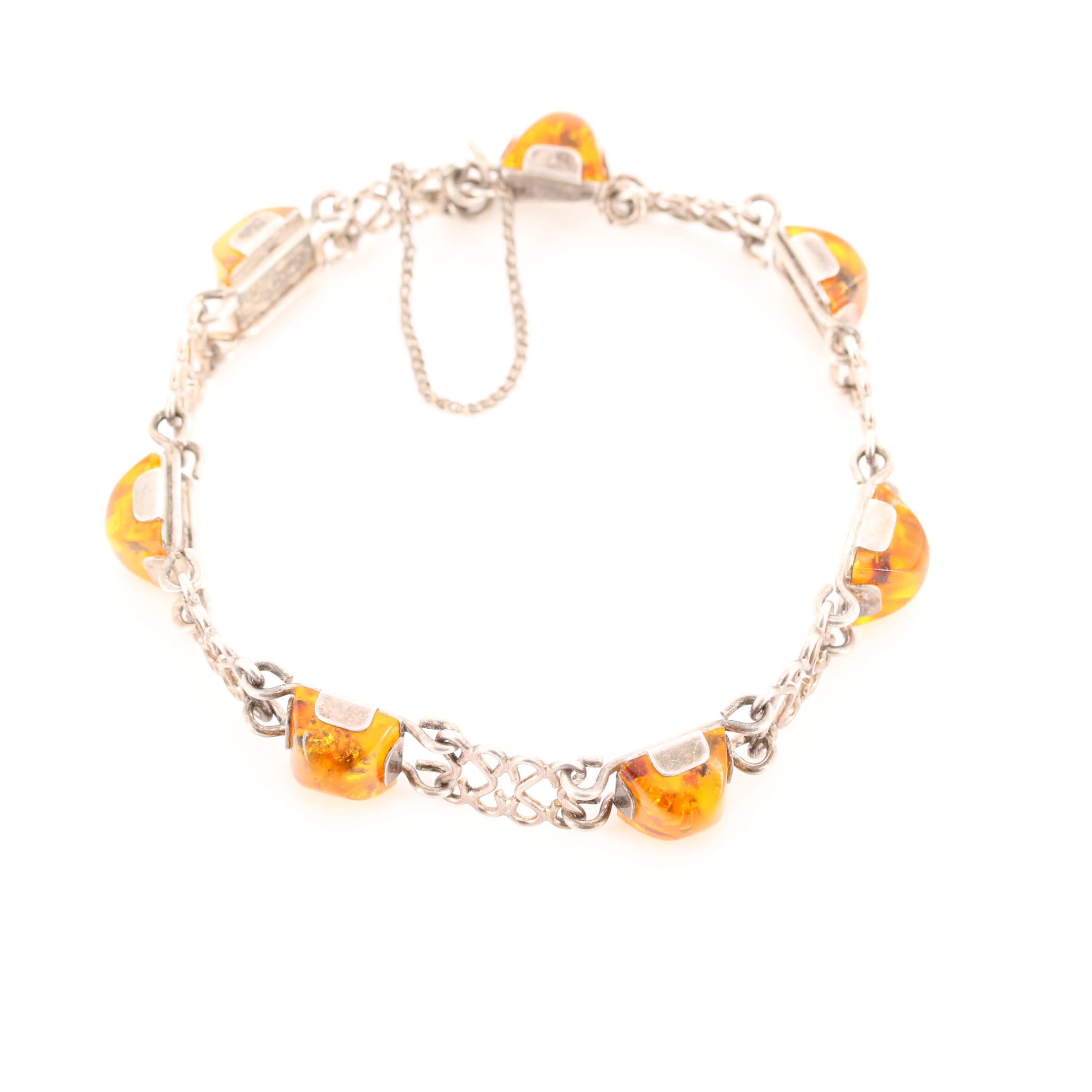 Fischland German Modernist 835 Silver Amber Bracelet
