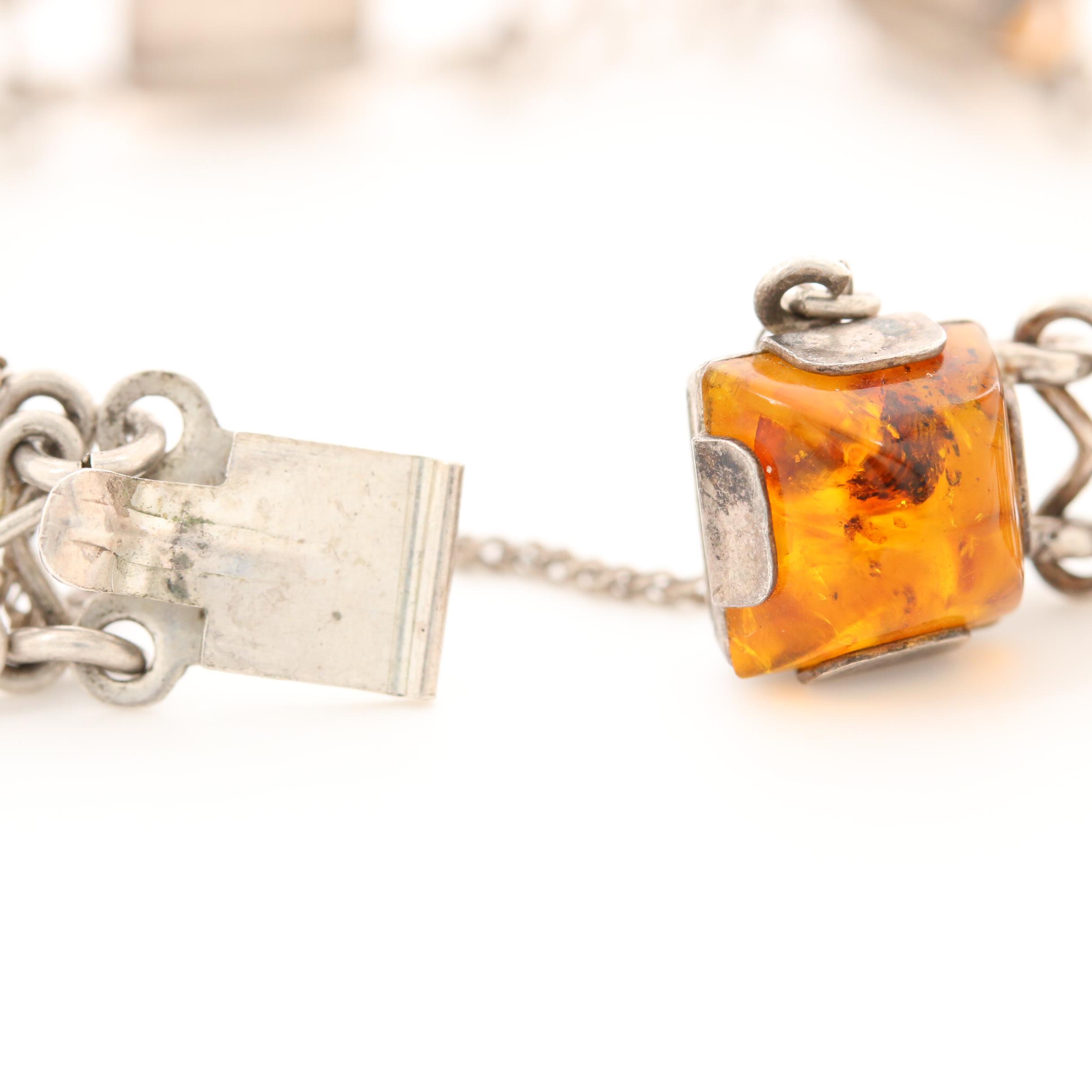 Fischland German Modernist 835 Silver Amber Bracelet