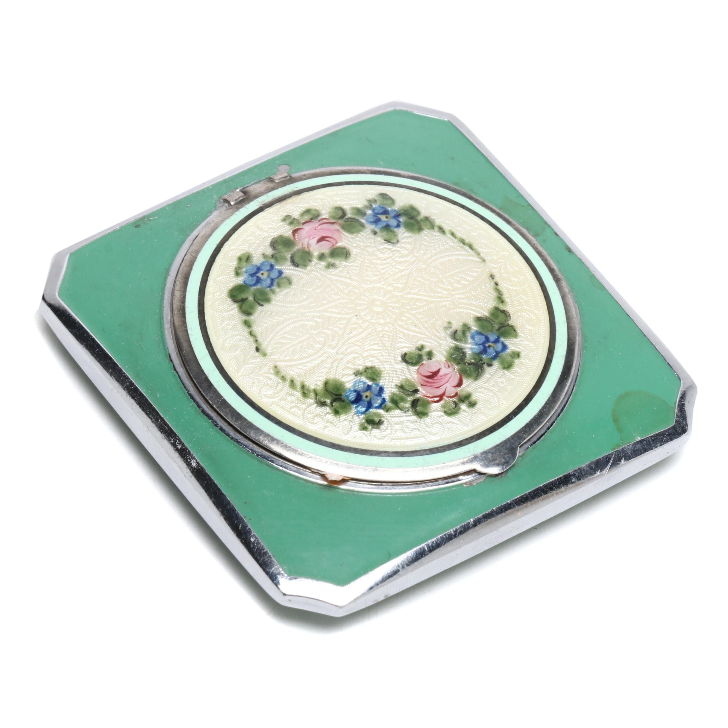 EAM Co. Sterling Silver and Guilloche Enamel Compact, Vintage