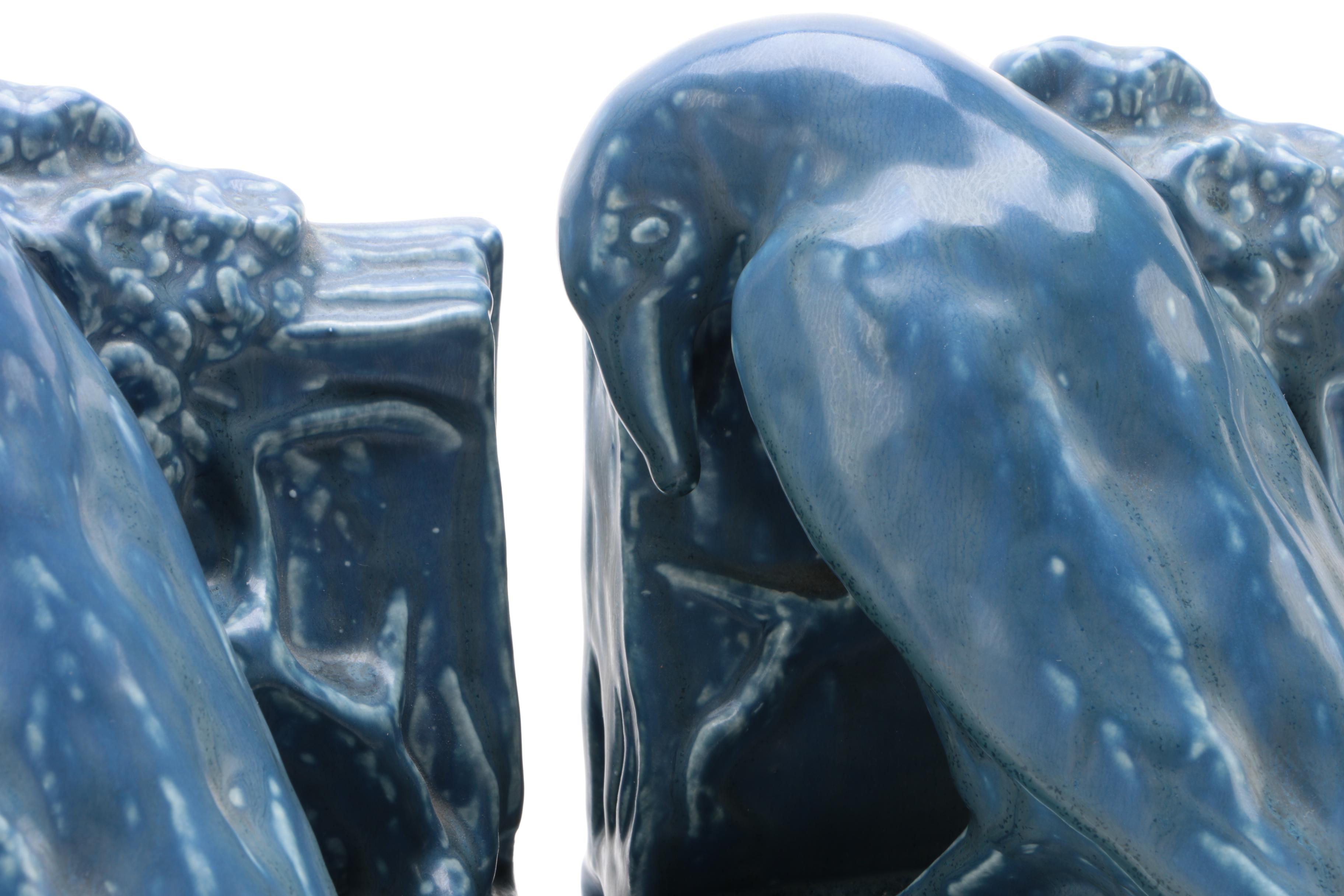 Rookwood Pottery Blue "Rook" Bookends, 1929