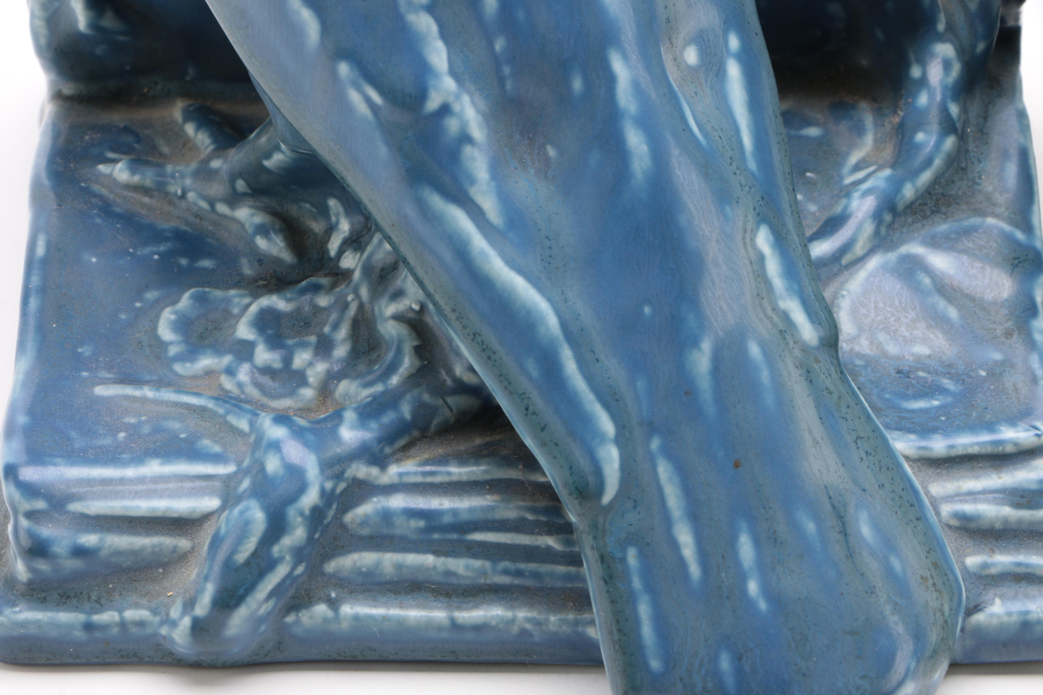 Rookwood Pottery Blue "Rook" Bookends, 1929