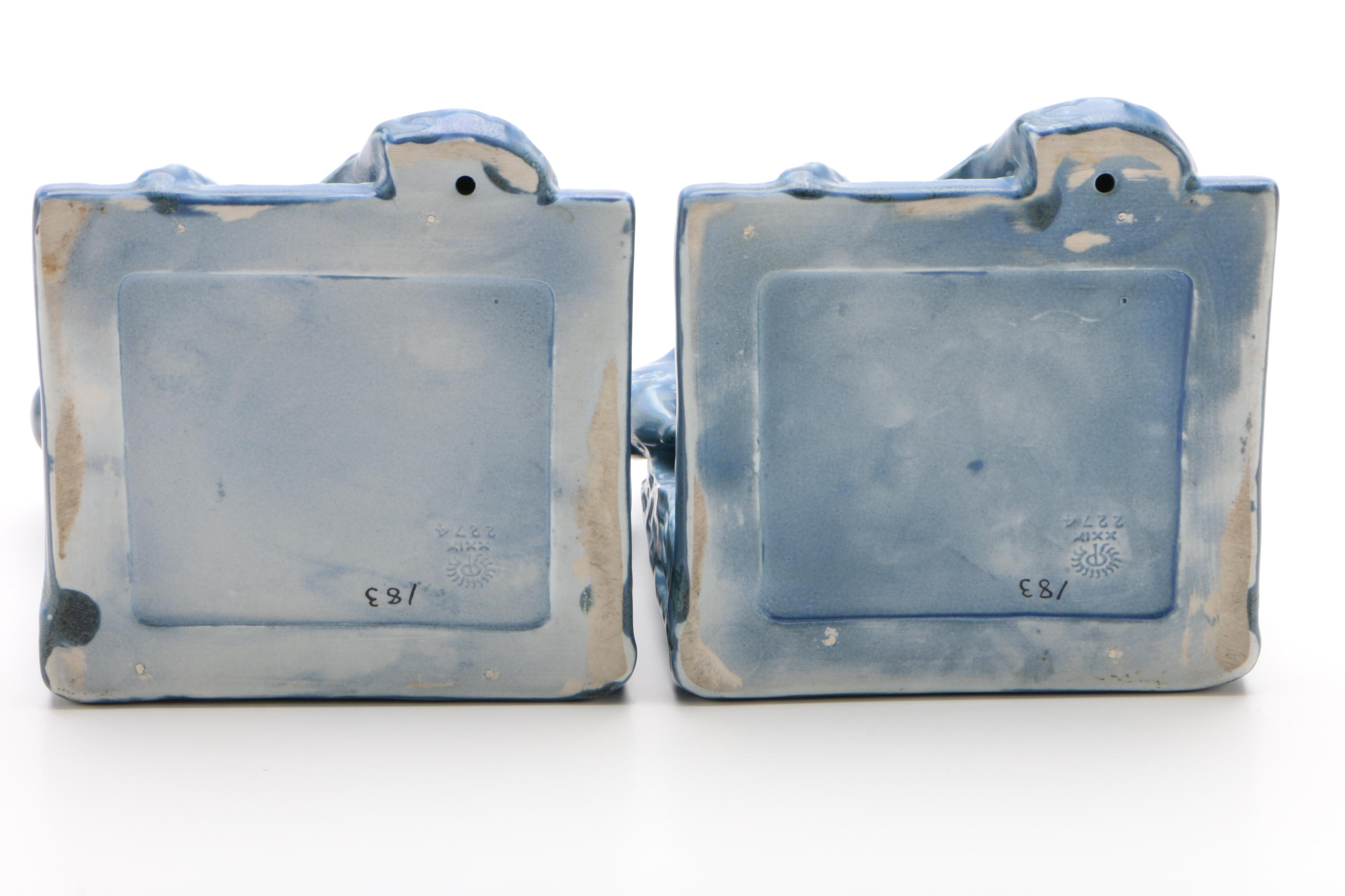 Rookwood Pottery Blue "Rook" Bookends, 1929