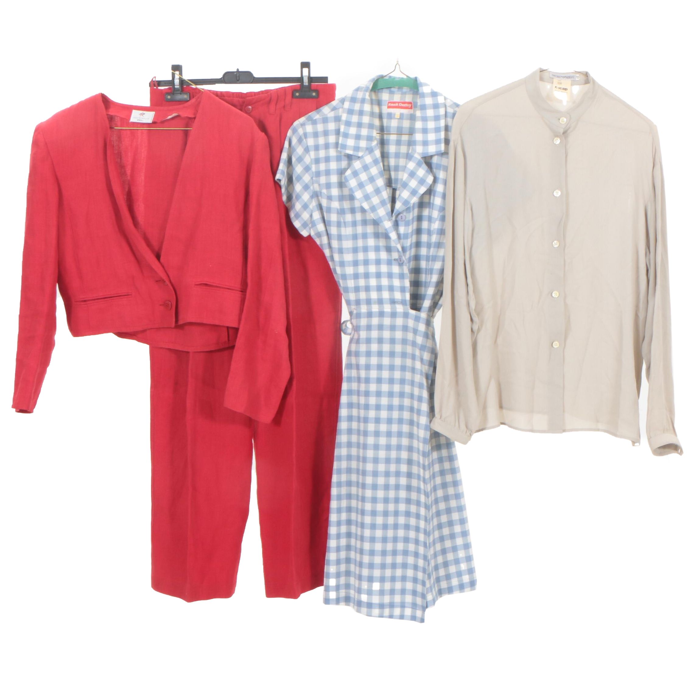 Sonia Rykiel Inscription Red Linen Pantsuit and Other Clothing Seperates