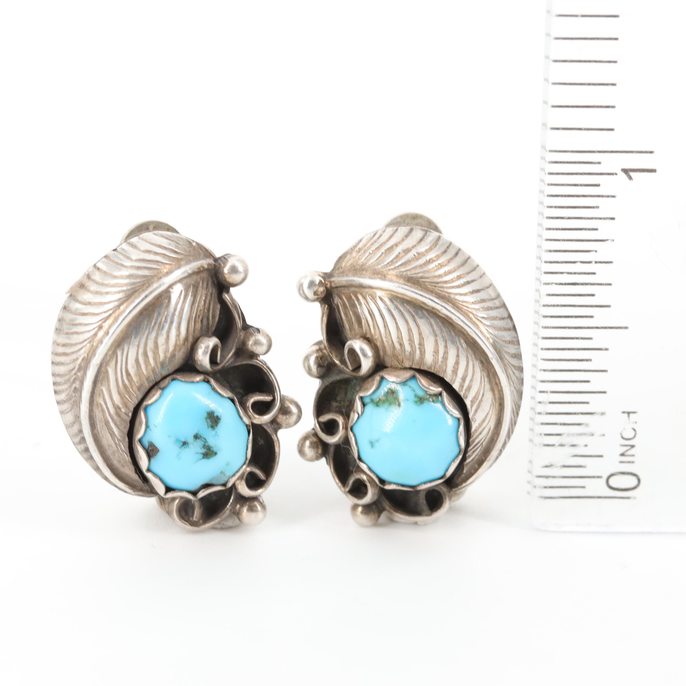 Vintage Ellen Myrtle Navajo Diné Sterling Turquoise Earrings and Silver Brooch