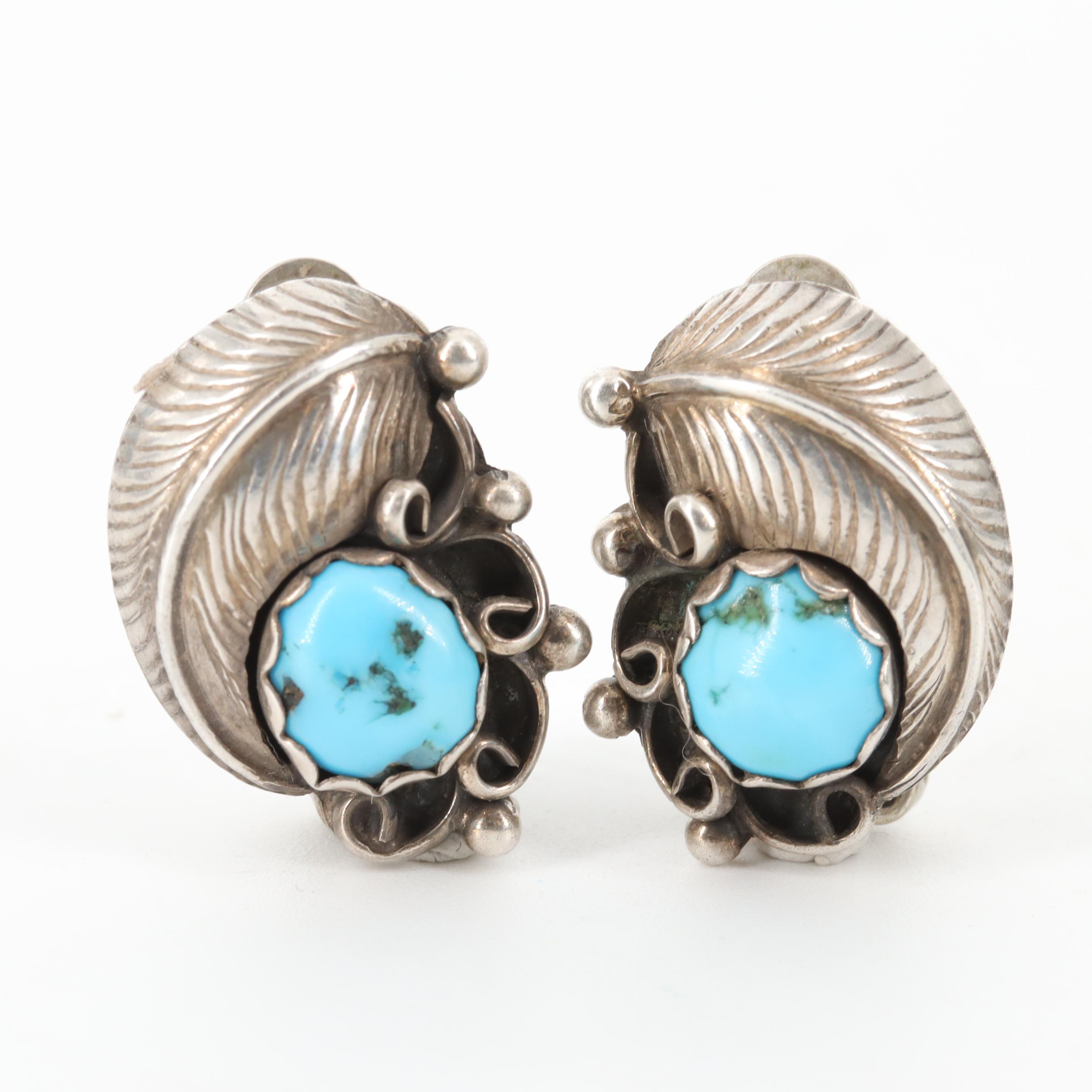Vintage Ellen Myrtle Navajo Diné Sterling Turquoise Earrings and Silver Brooch