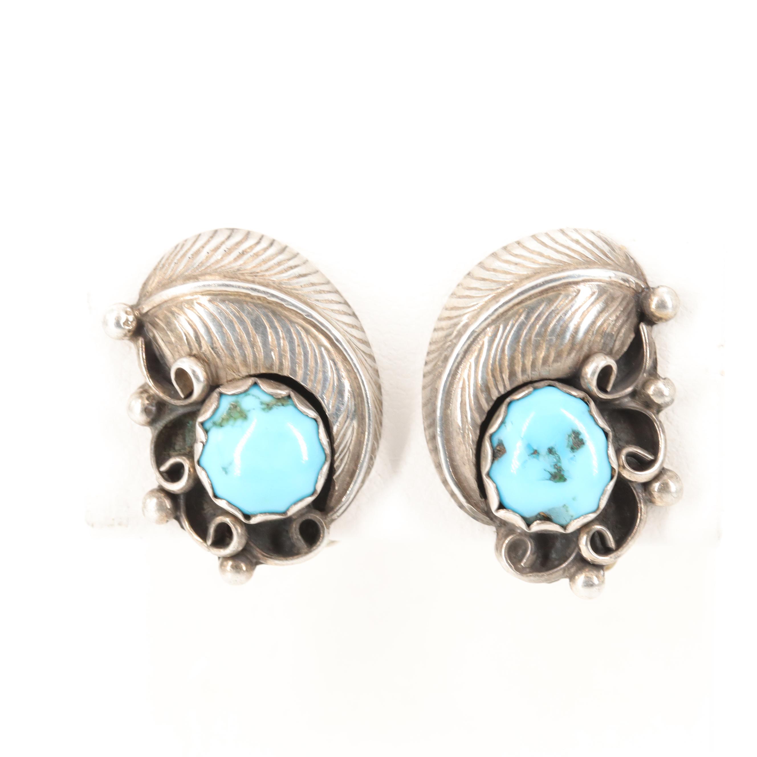 Vintage Ellen Myrtle Navajo Diné Sterling Turquoise Earrings and Silver Brooch