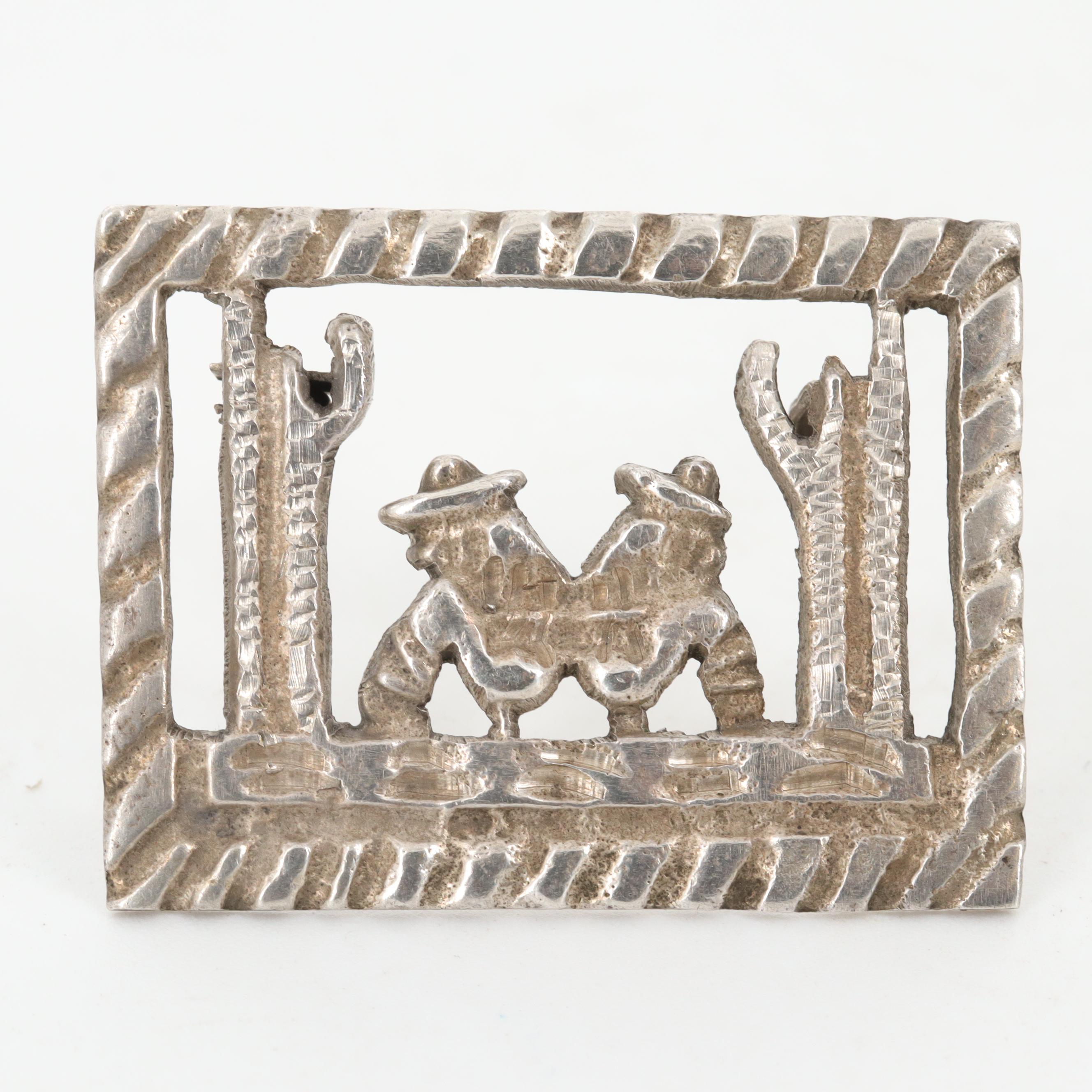 Vintage Ellen Myrtle Navajo Diné Sterling Turquoise Earrings and Silver Brooch