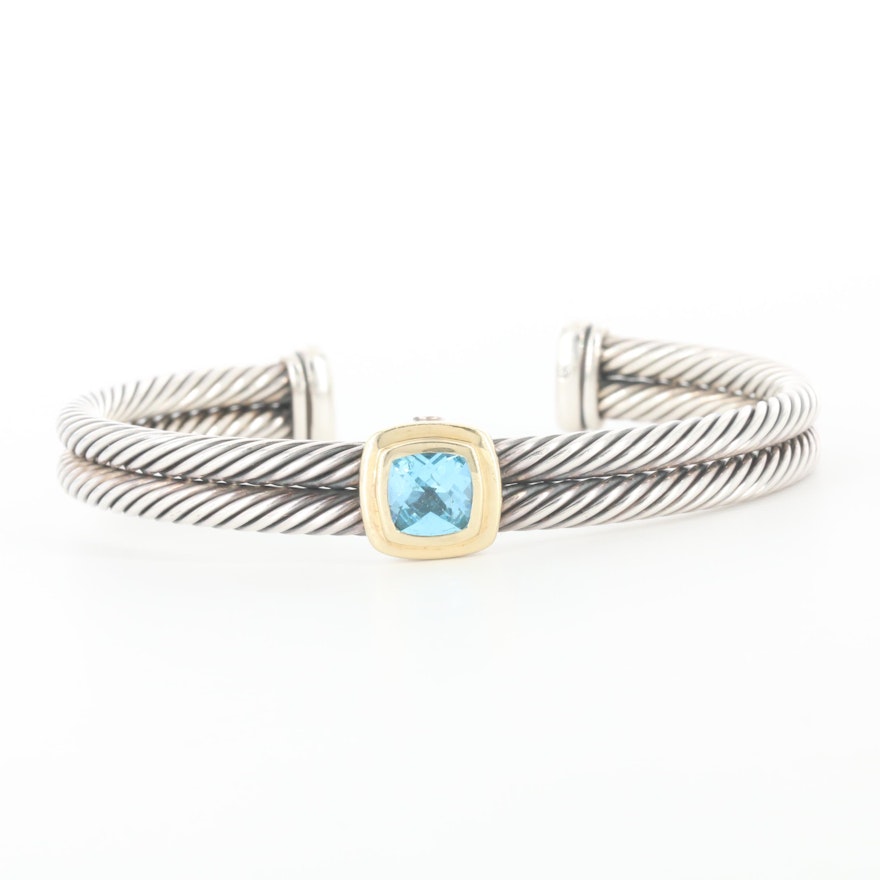 David Yurman Cable Collection Sterling Topaz Bracelet and 14K Gold Accents