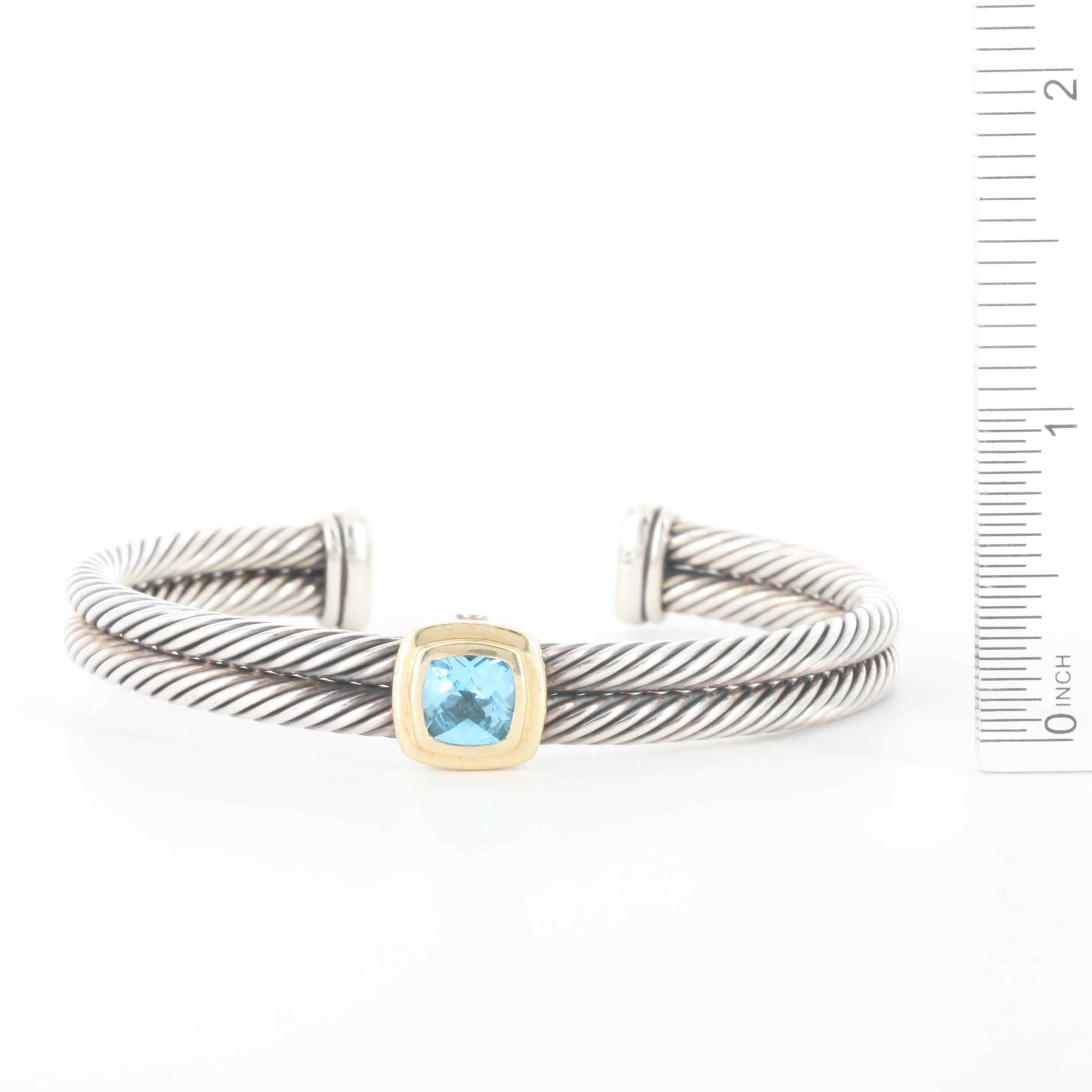 David Yurman Cable Collection Sterling Topaz Bracelet and 14K Gold Accents