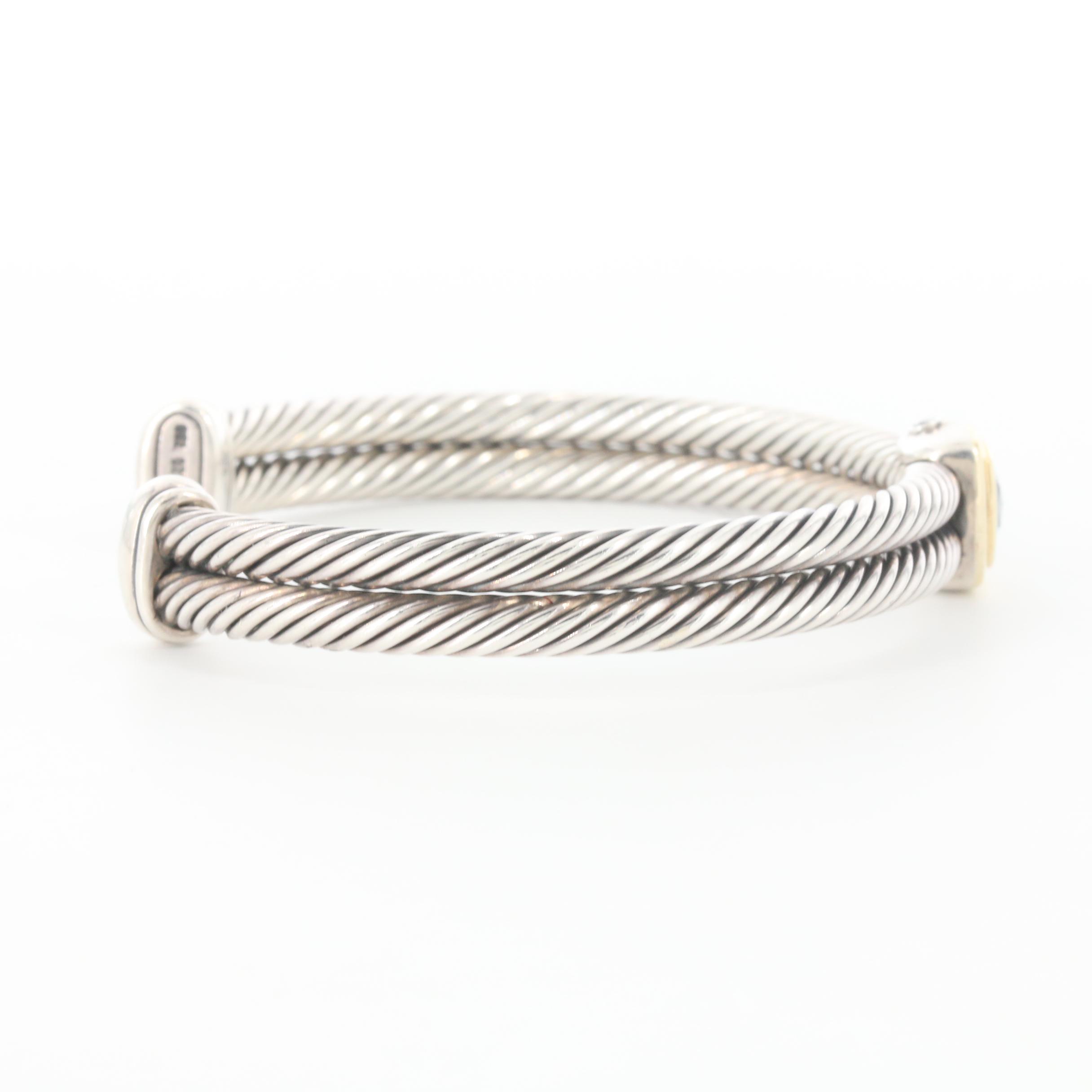 David Yurman Cable Collection Sterling Topaz Bracelet and 14K Gold Accents
