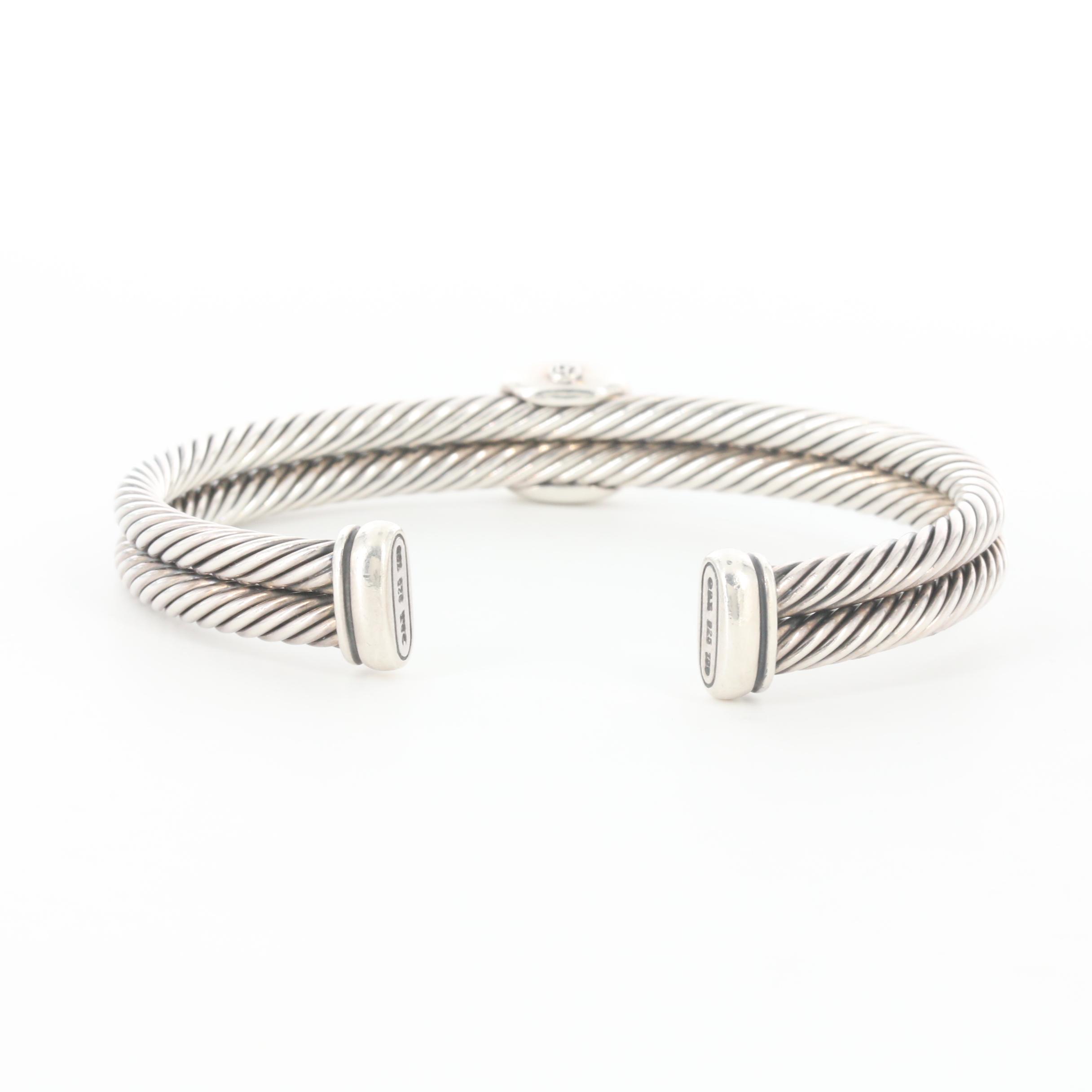 David Yurman Cable Collection Sterling Topaz Bracelet and 14K Gold Accents