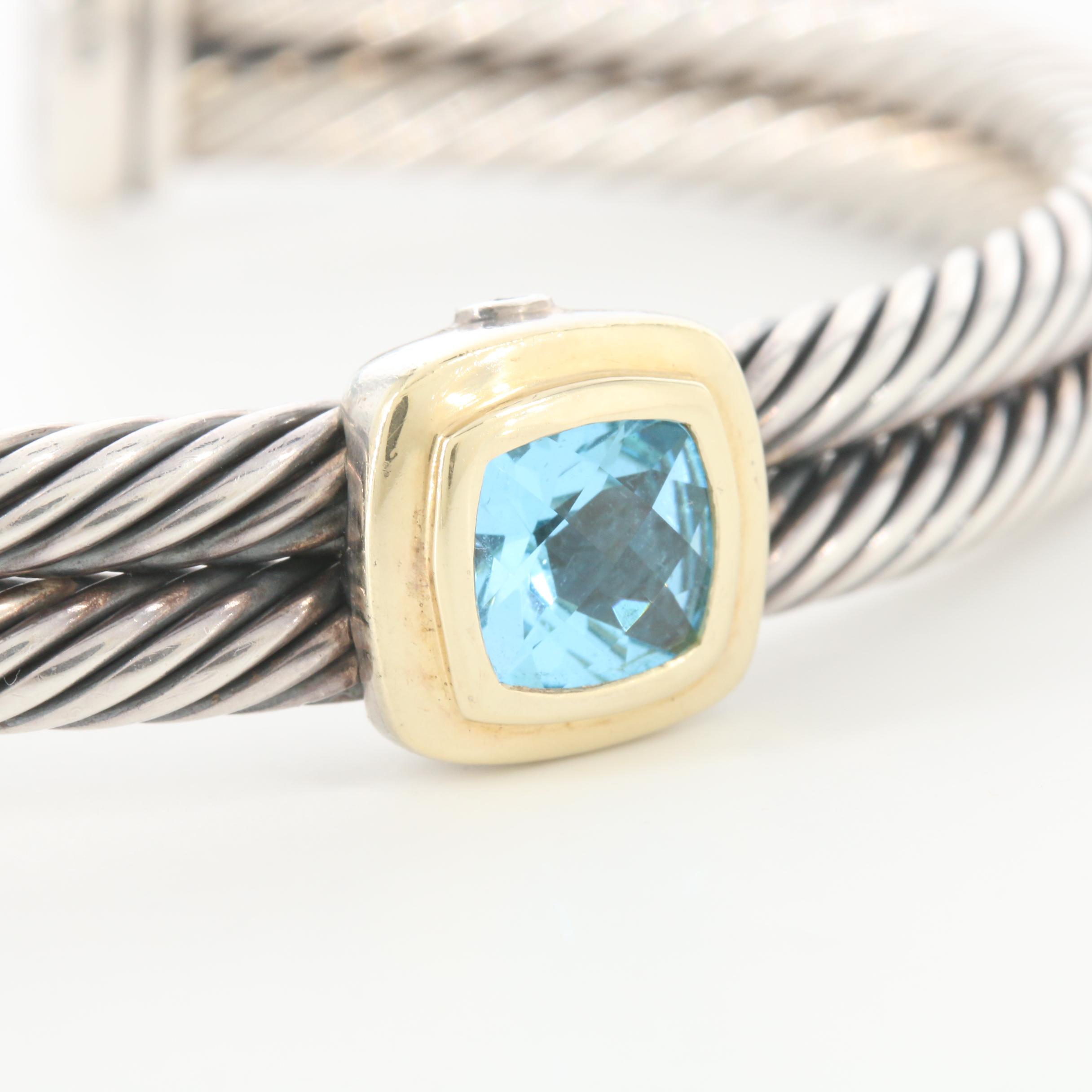 David Yurman Cable Collection Sterling Topaz Bracelet and 14K Gold Accents