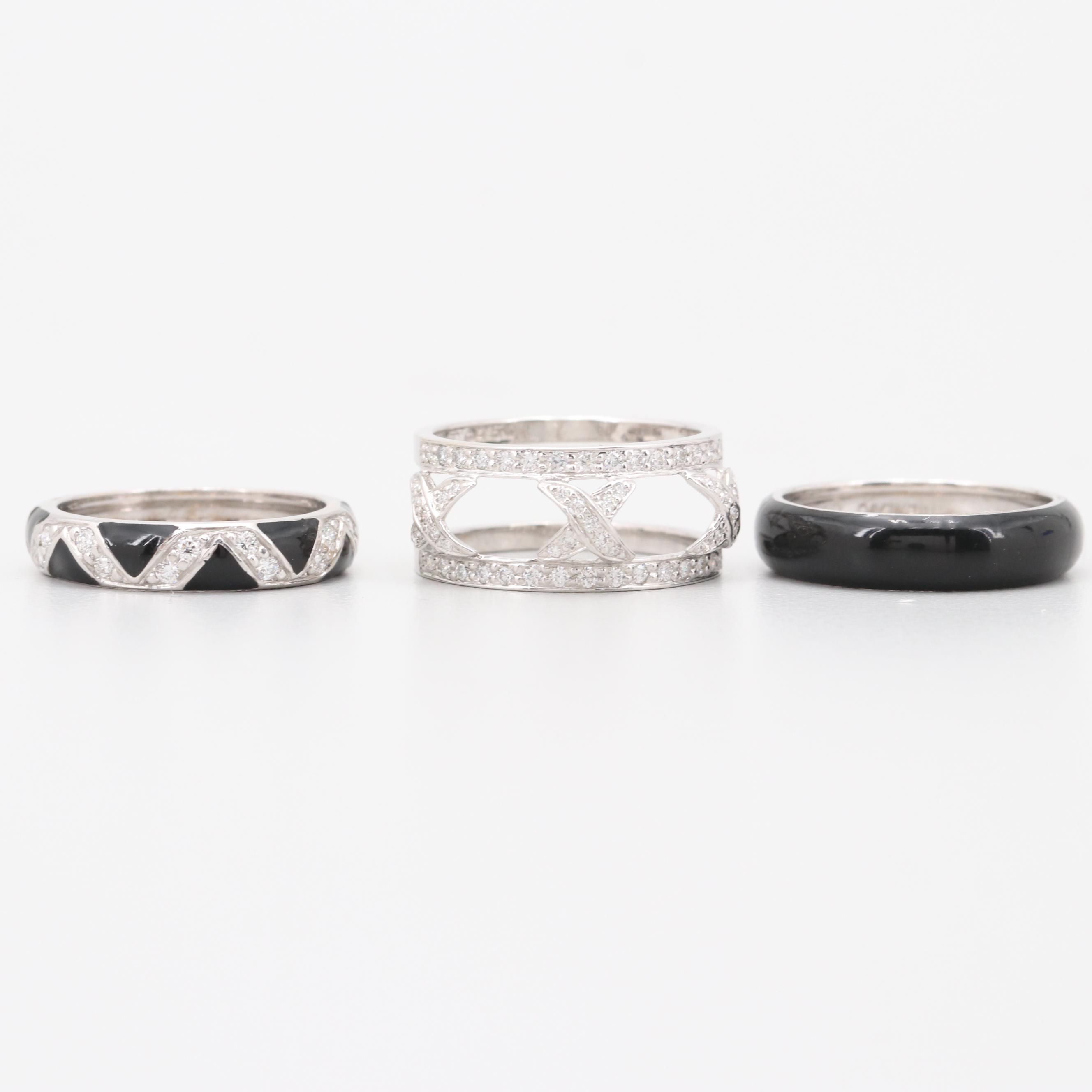 Hidalgo 18K White Gold Diamond and Black Enamel Bands
