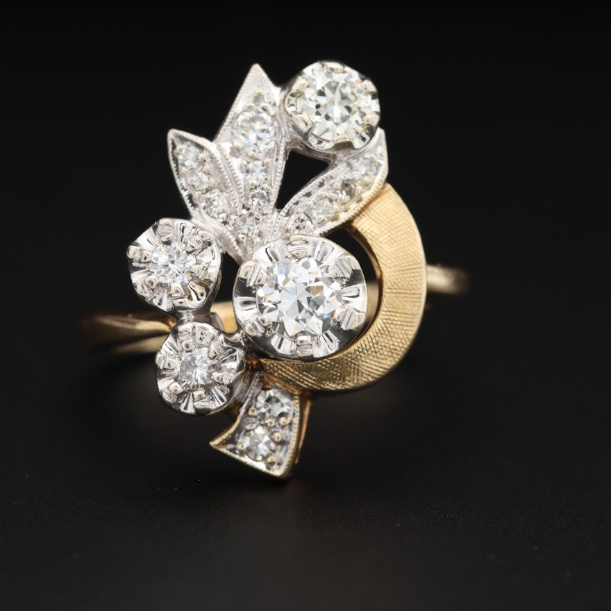 14K Yellow Gold Diamond Ring with White Gold Accents