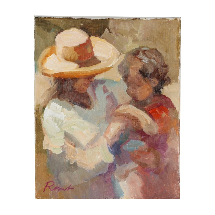 Sally Rosenbaum Figural Oil Painting of Mother and Child