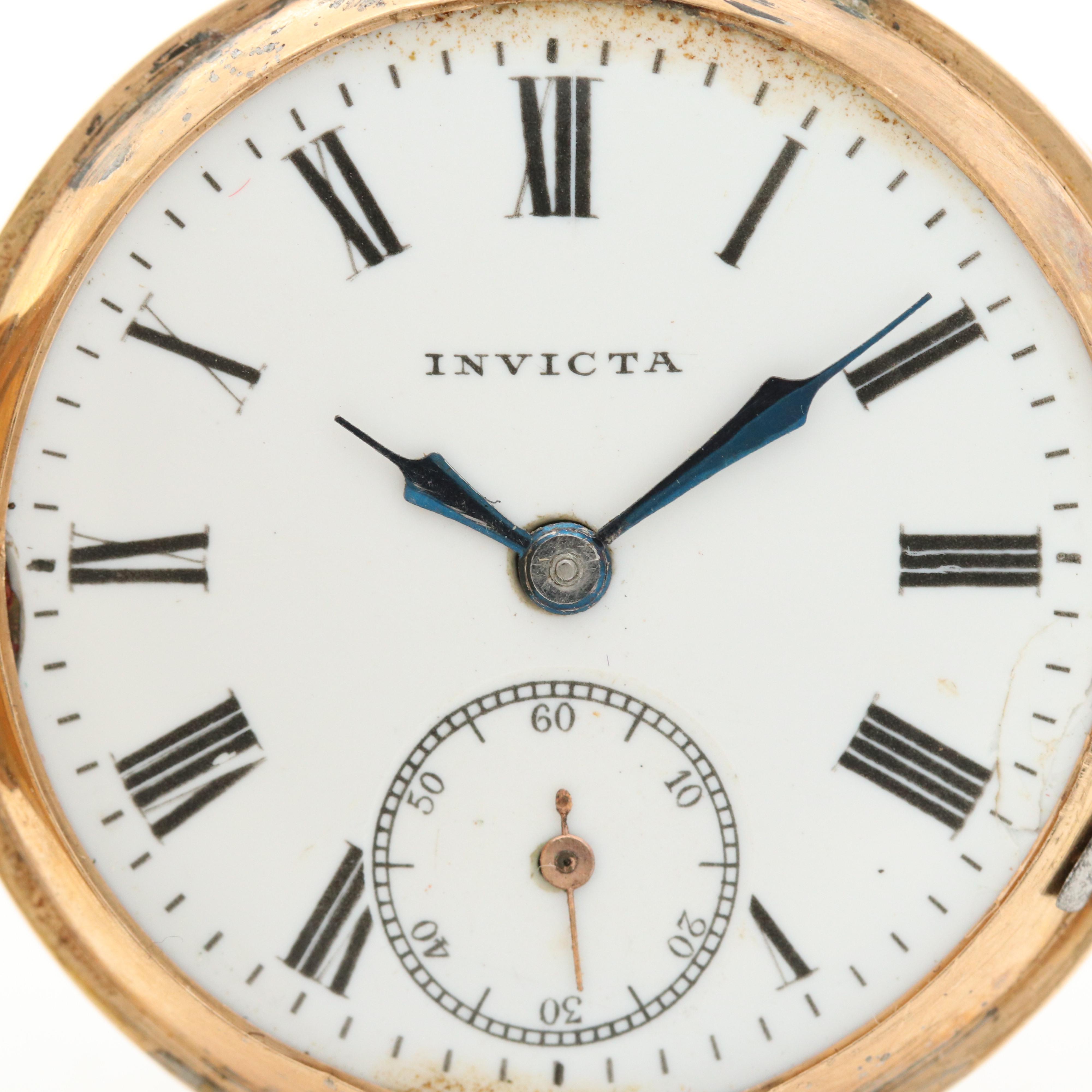 Antique Invicta 14K Gold Hunter Case Pocket Watch