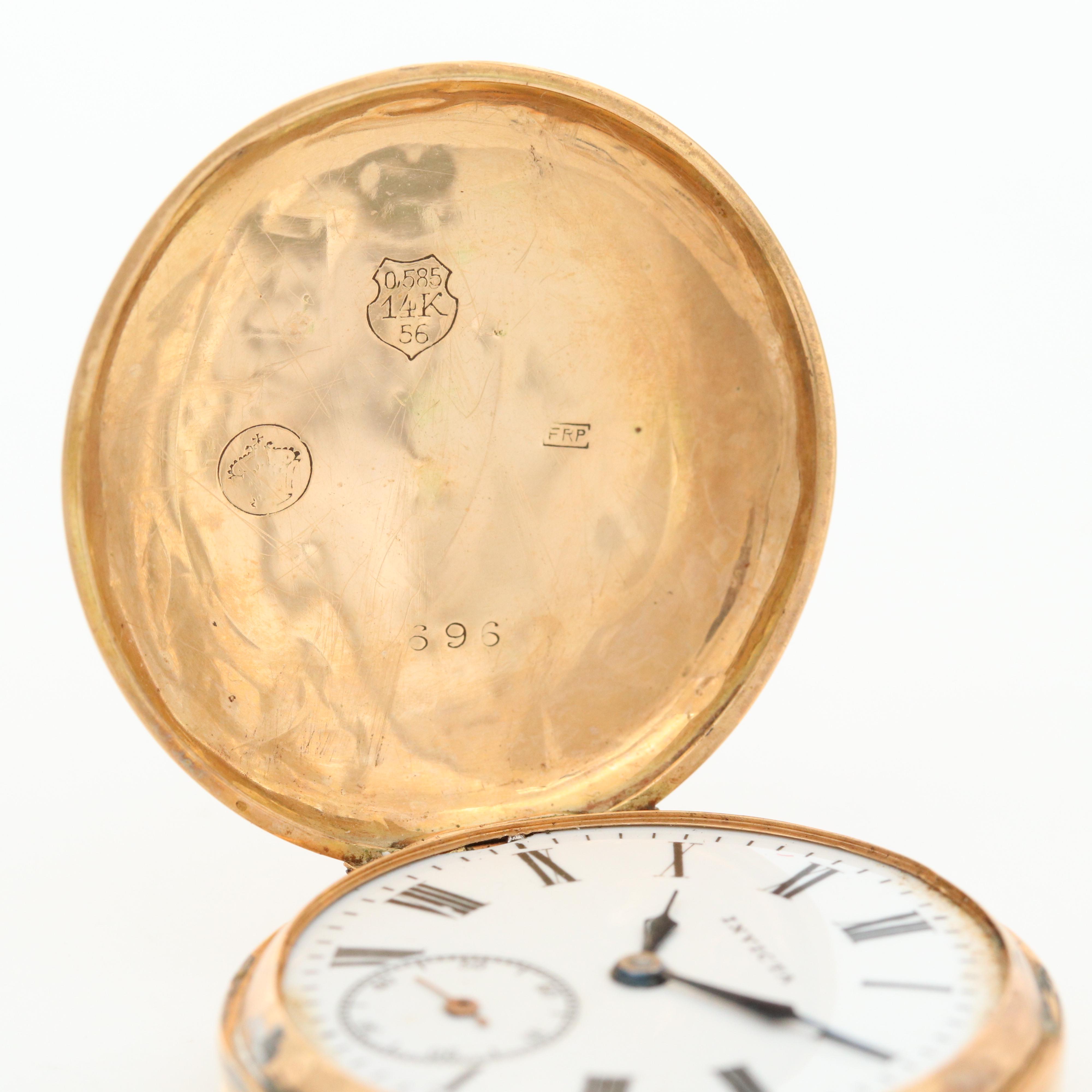 Antique Invicta 14K Gold Hunter Case Pocket Watch