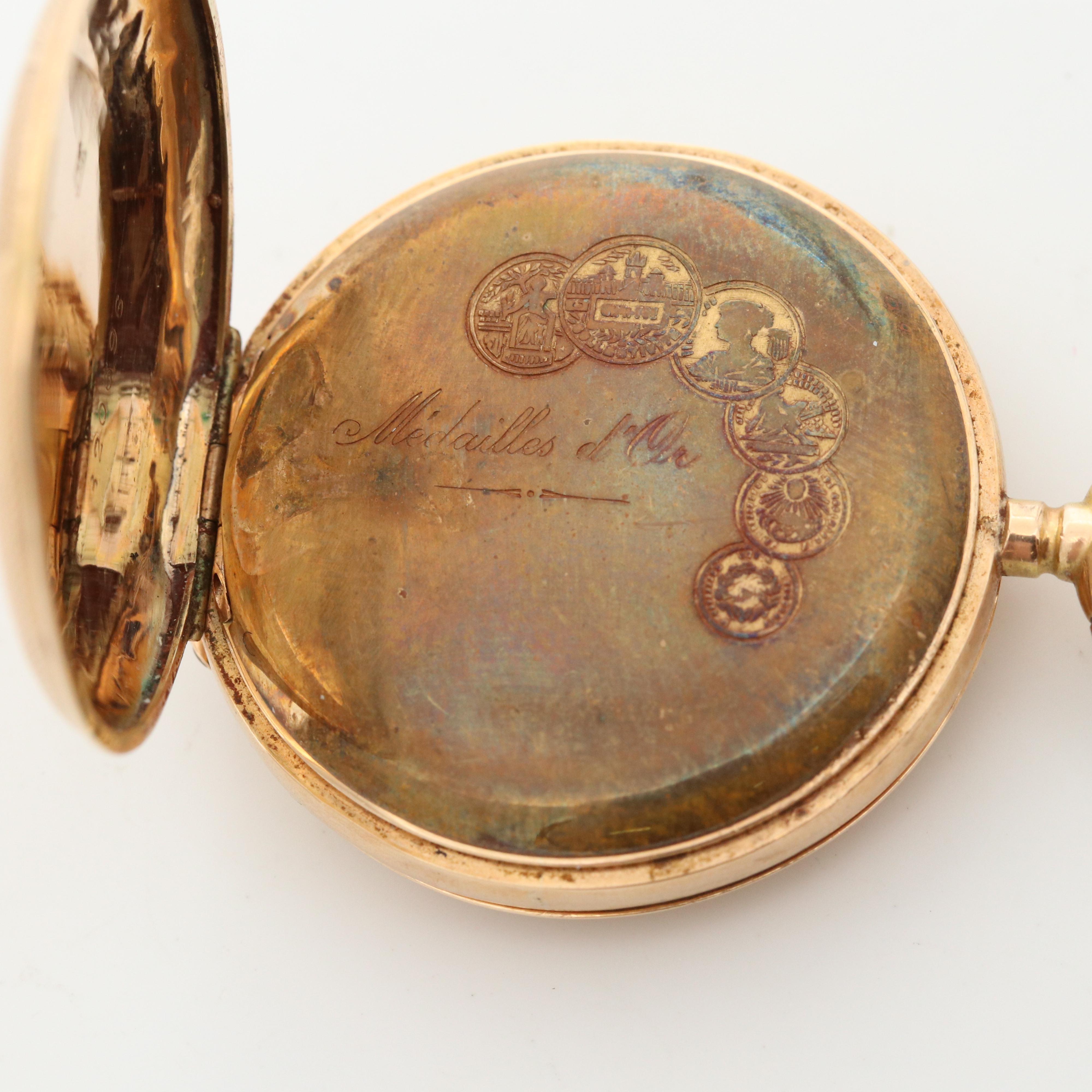 Antique Invicta 14K Gold Hunter Case Pocket Watch