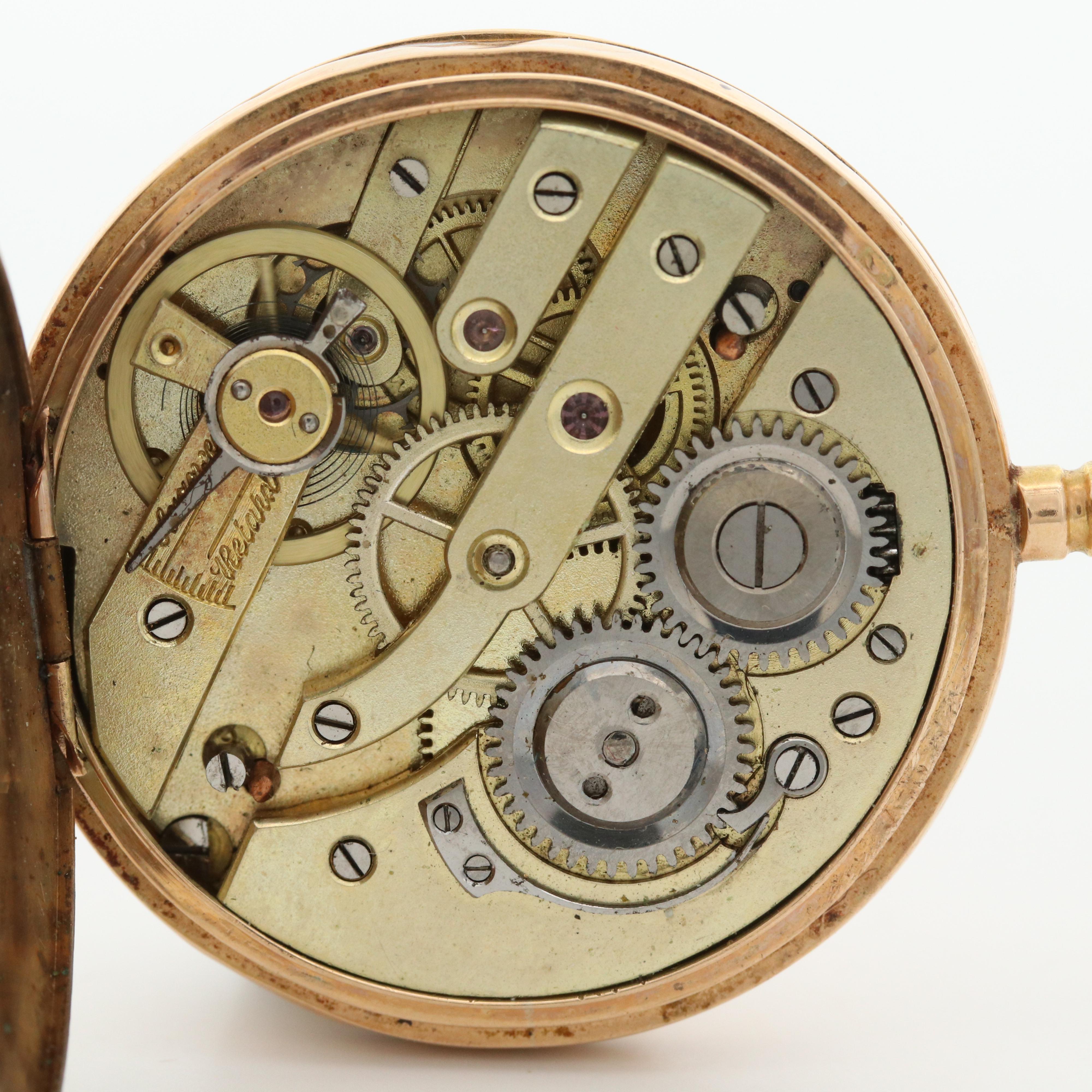 Antique Invicta 14K Gold Hunter Case Pocket Watch