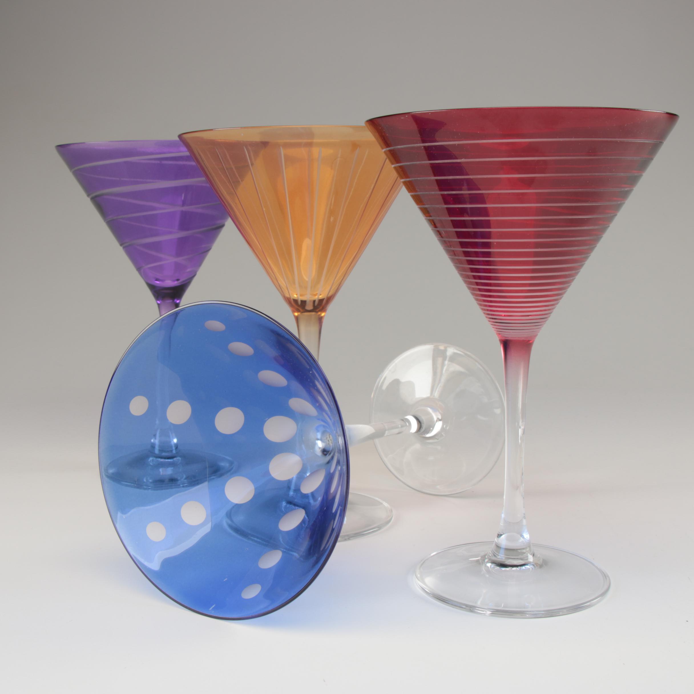 Mikasa "Cheers" Etched Colored Martini Glasses