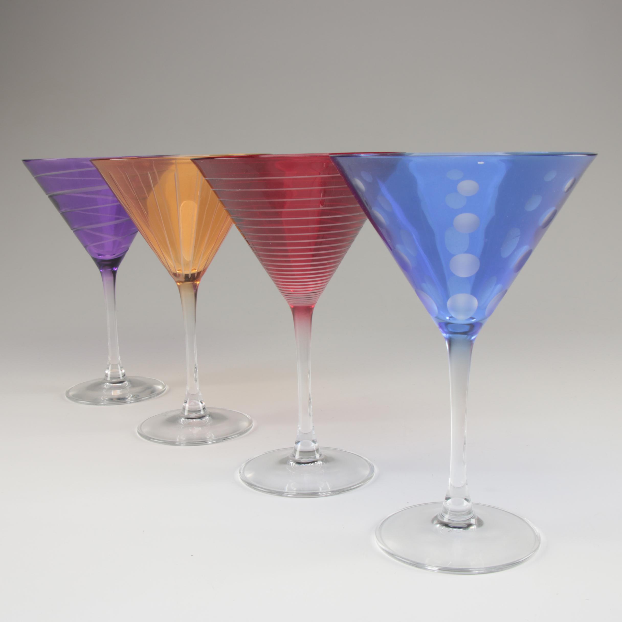 Mikasa "Cheers" Etched Colored Martini Glasses
