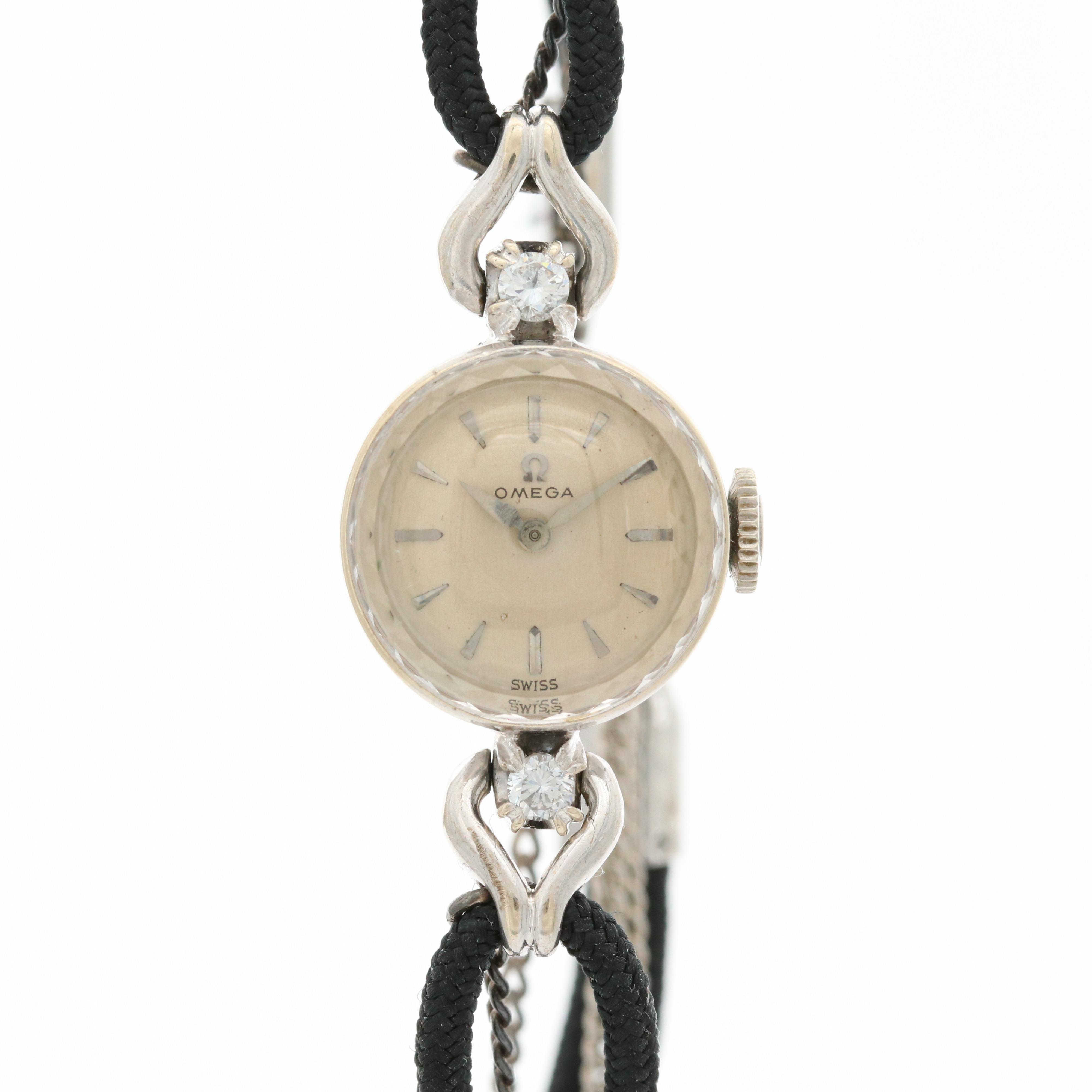 Omega 14K White Gold and Diamond Stem Wind Watch