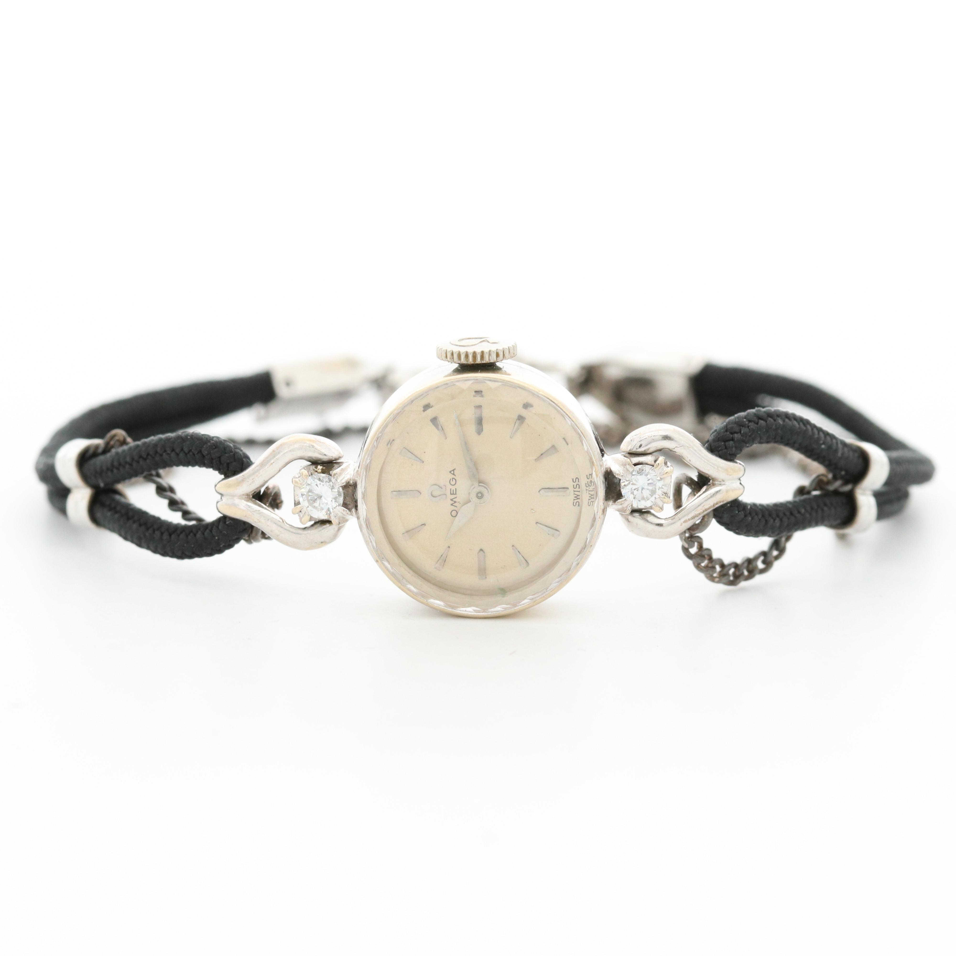 Omega 14K White Gold and Diamond Stem Wind Watch