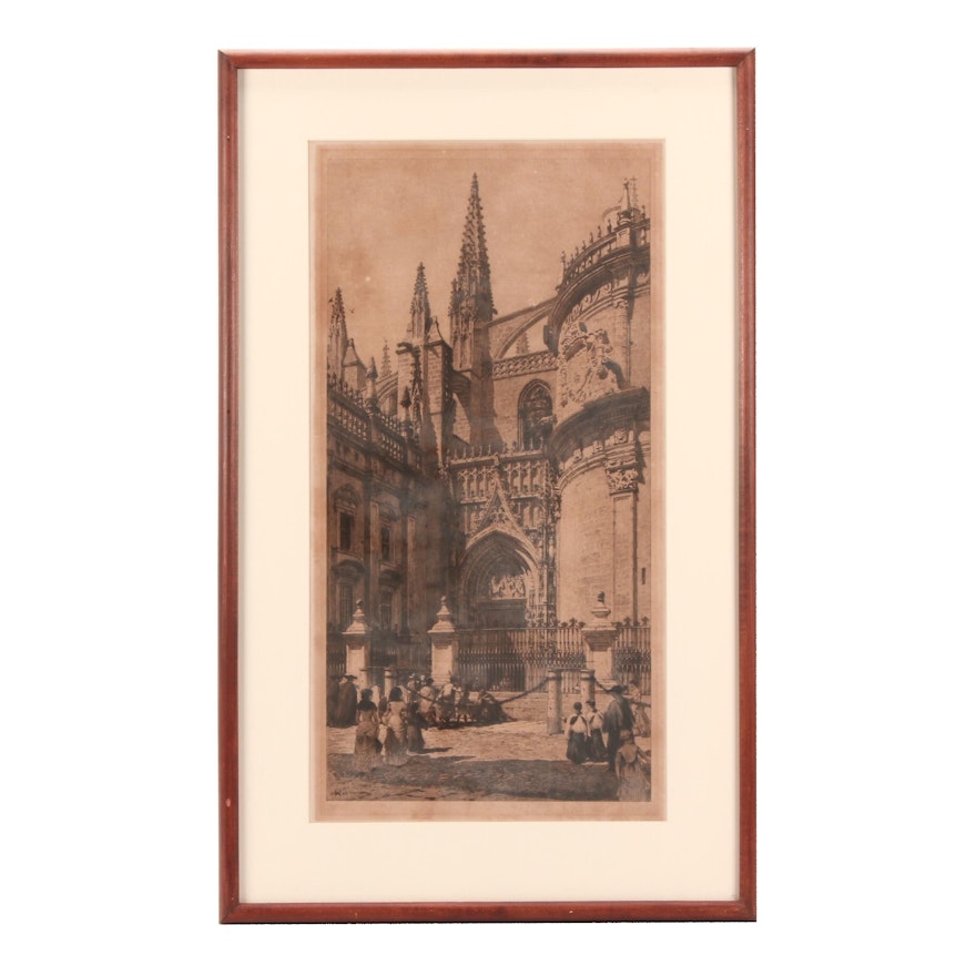 Axel Herman Haig 1884 Drypoint Etching "A Corner of Seville Cathedral"