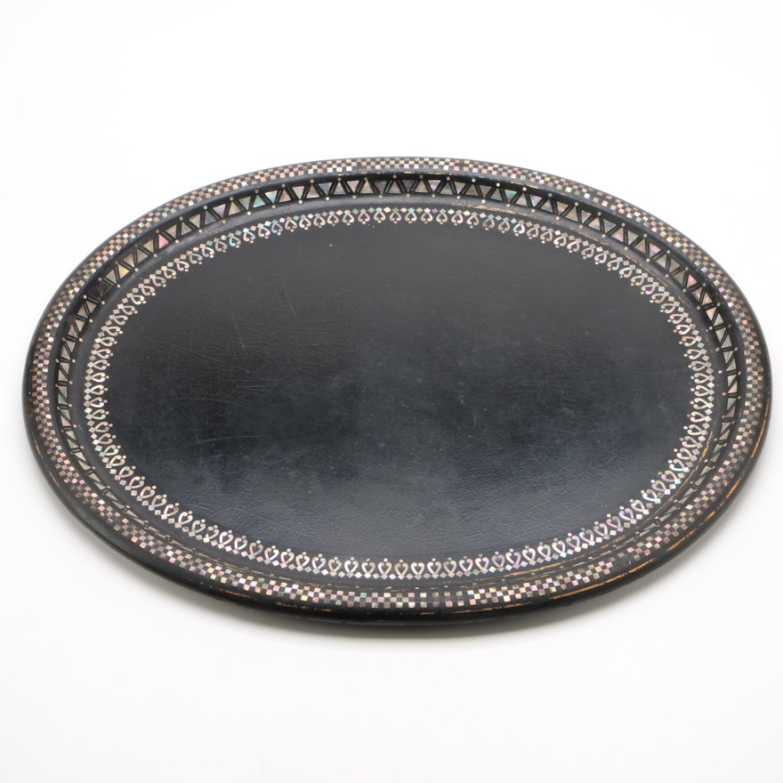 W. S. Burton Abalone Inlaid Lacquered Papier-Mâché Tray, Mid-19th Century
