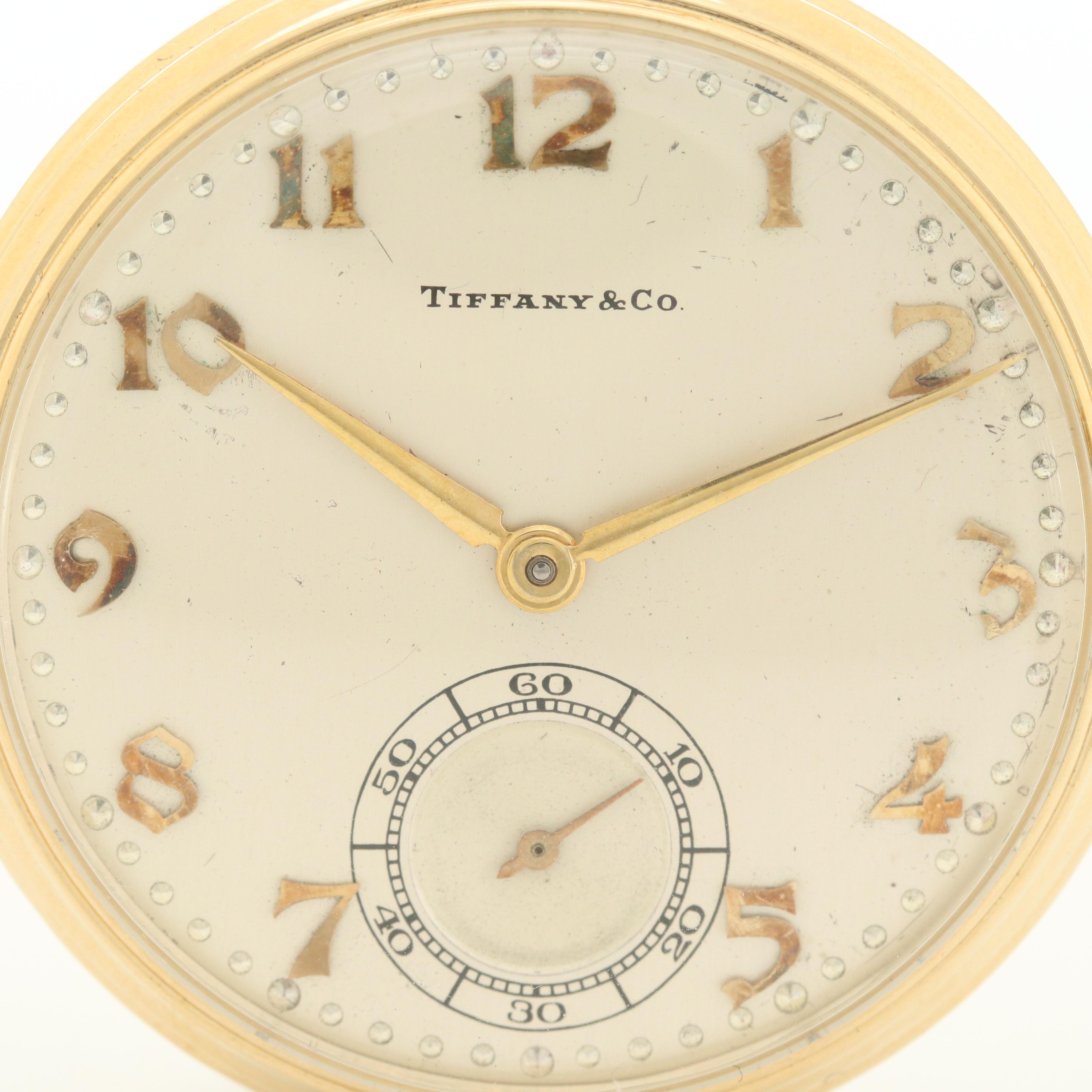 Vintage Hamilton For Tiffany & Co. 14K Gold Open Face  Pocket Watch, 1950