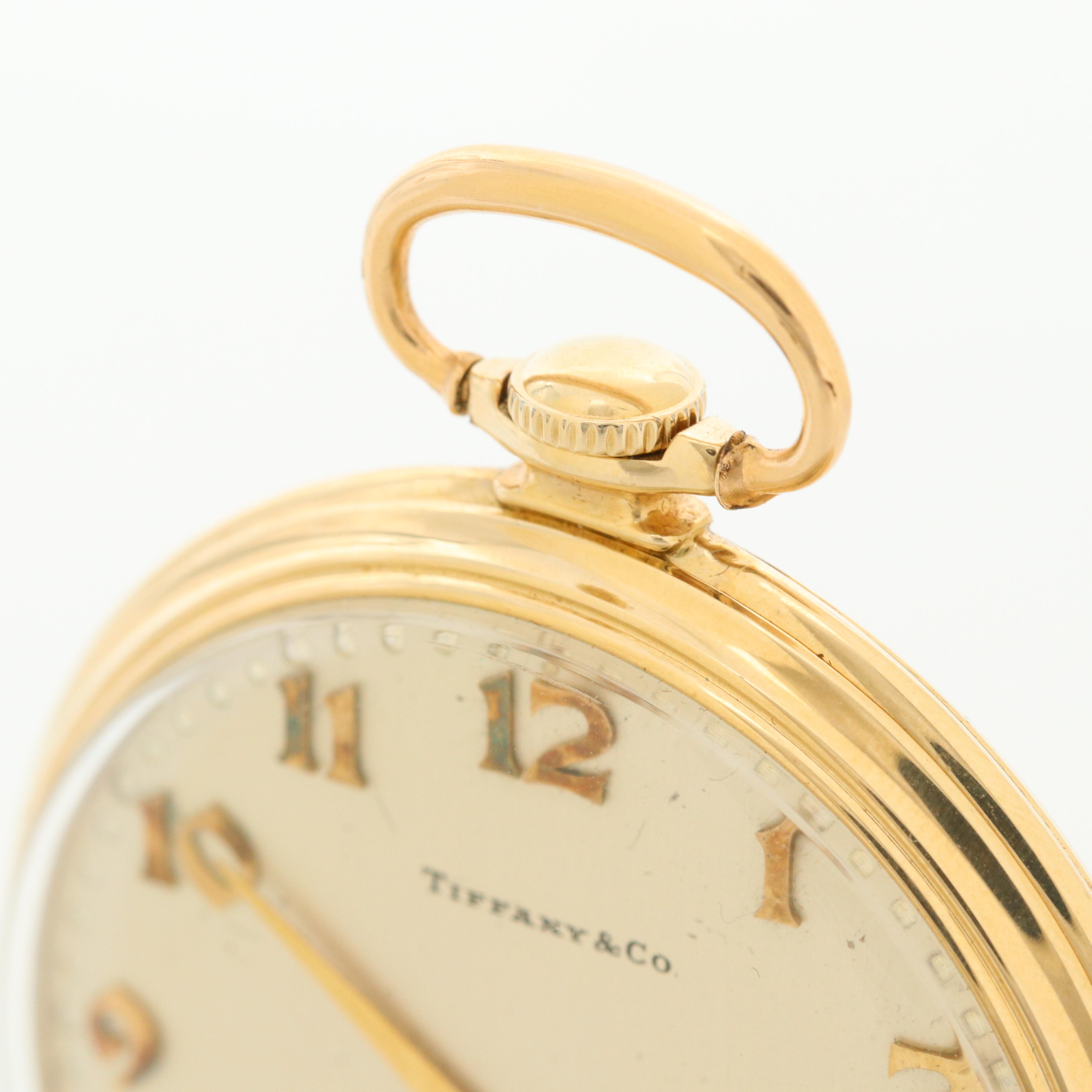 Vintage Hamilton For Tiffany & Co. 14K Gold Open Face  Pocket Watch, 1950