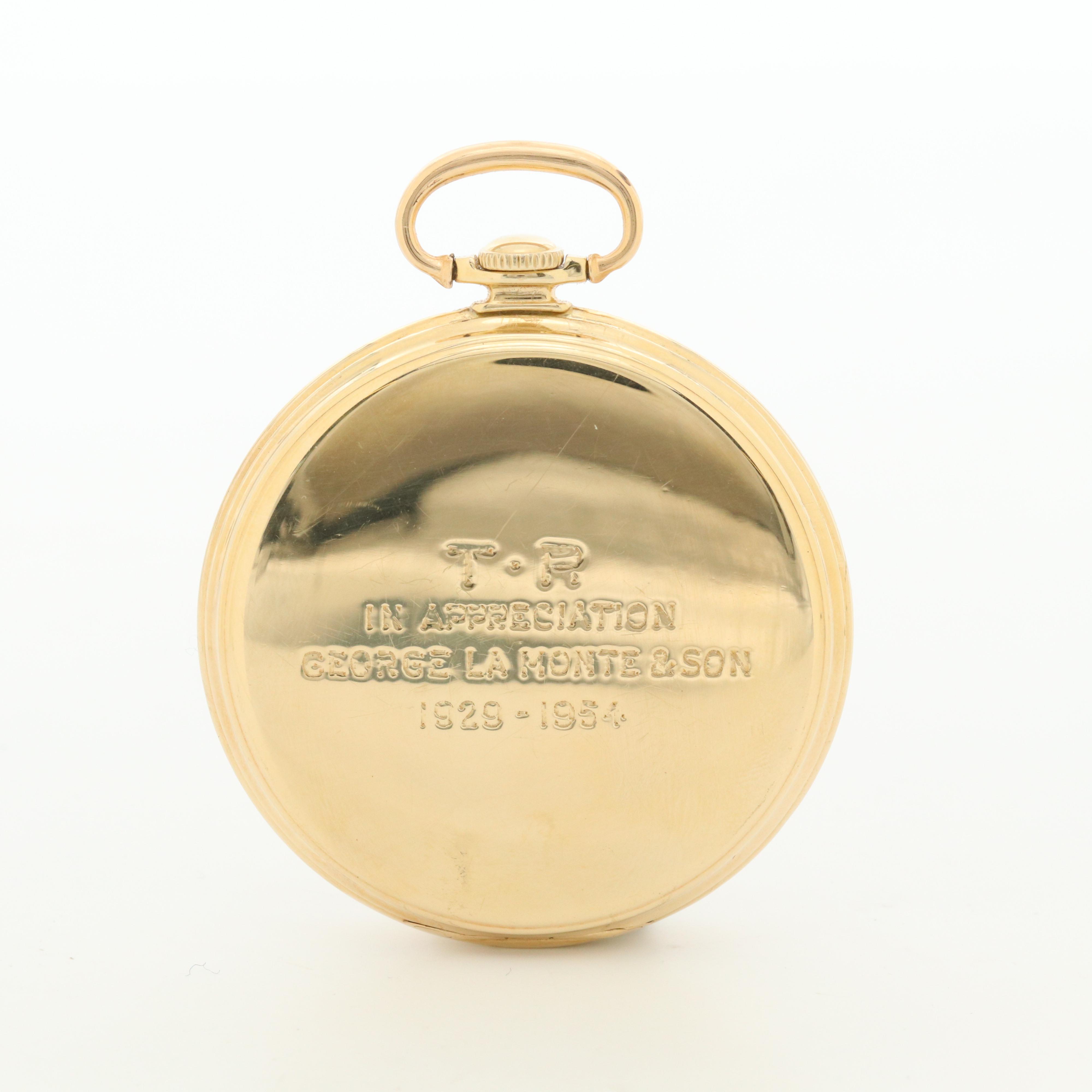 Vintage Hamilton For Tiffany & Co. 14K Gold Open Face  Pocket Watch, 1950