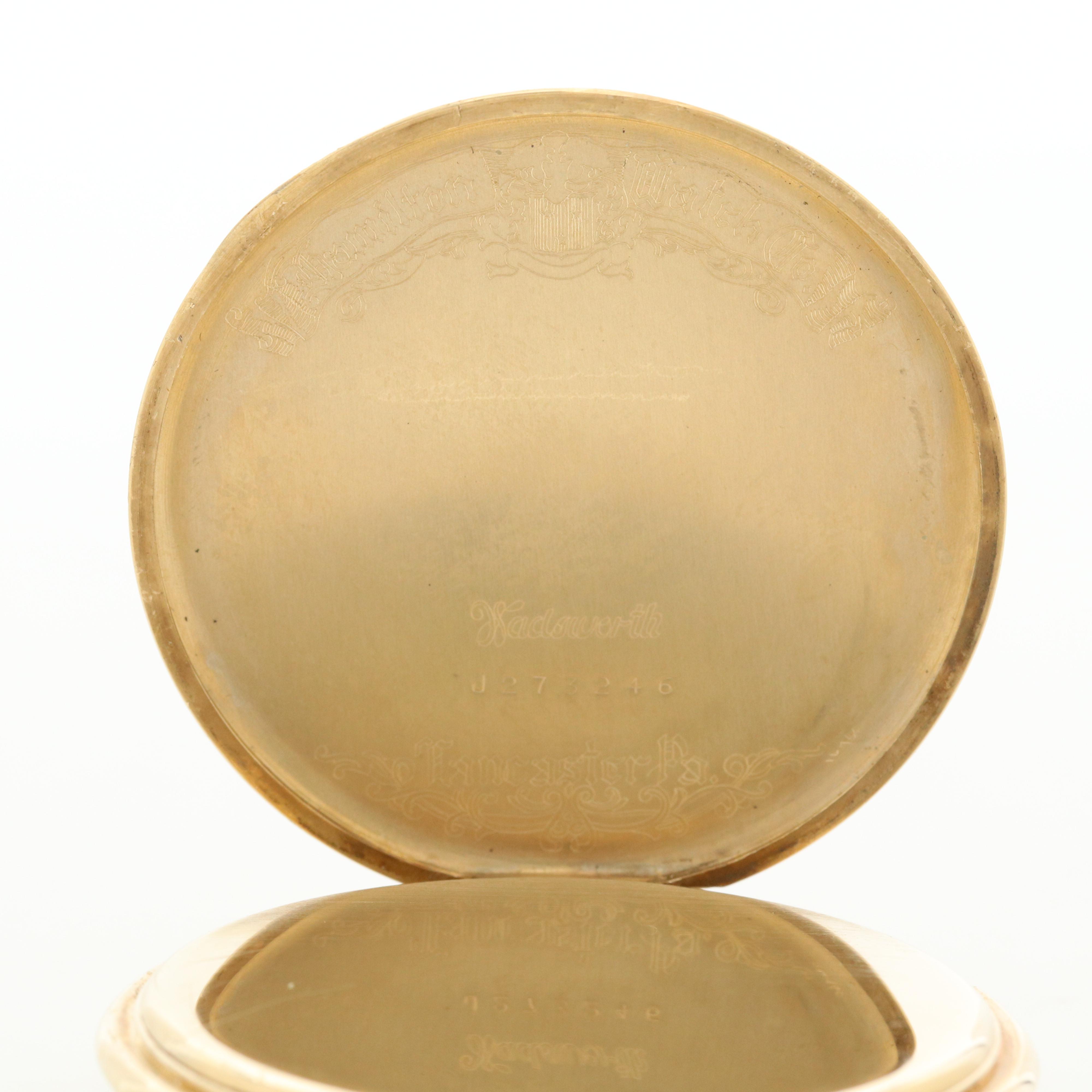 Vintage Hamilton For Tiffany & Co. 14K Gold Open Face  Pocket Watch, 1950