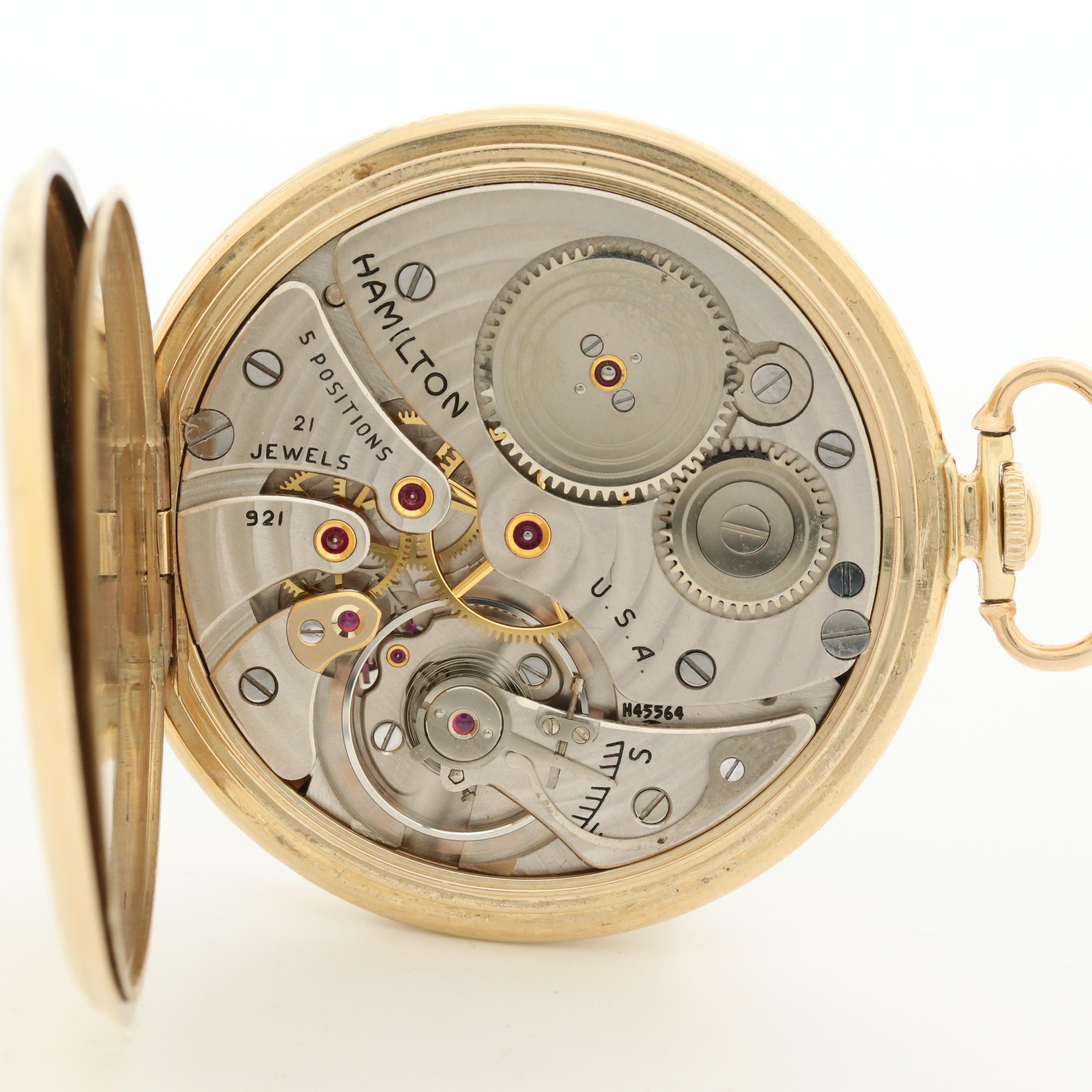 Vintage Hamilton For Tiffany & Co. 14K Gold Open Face  Pocket Watch, 1950