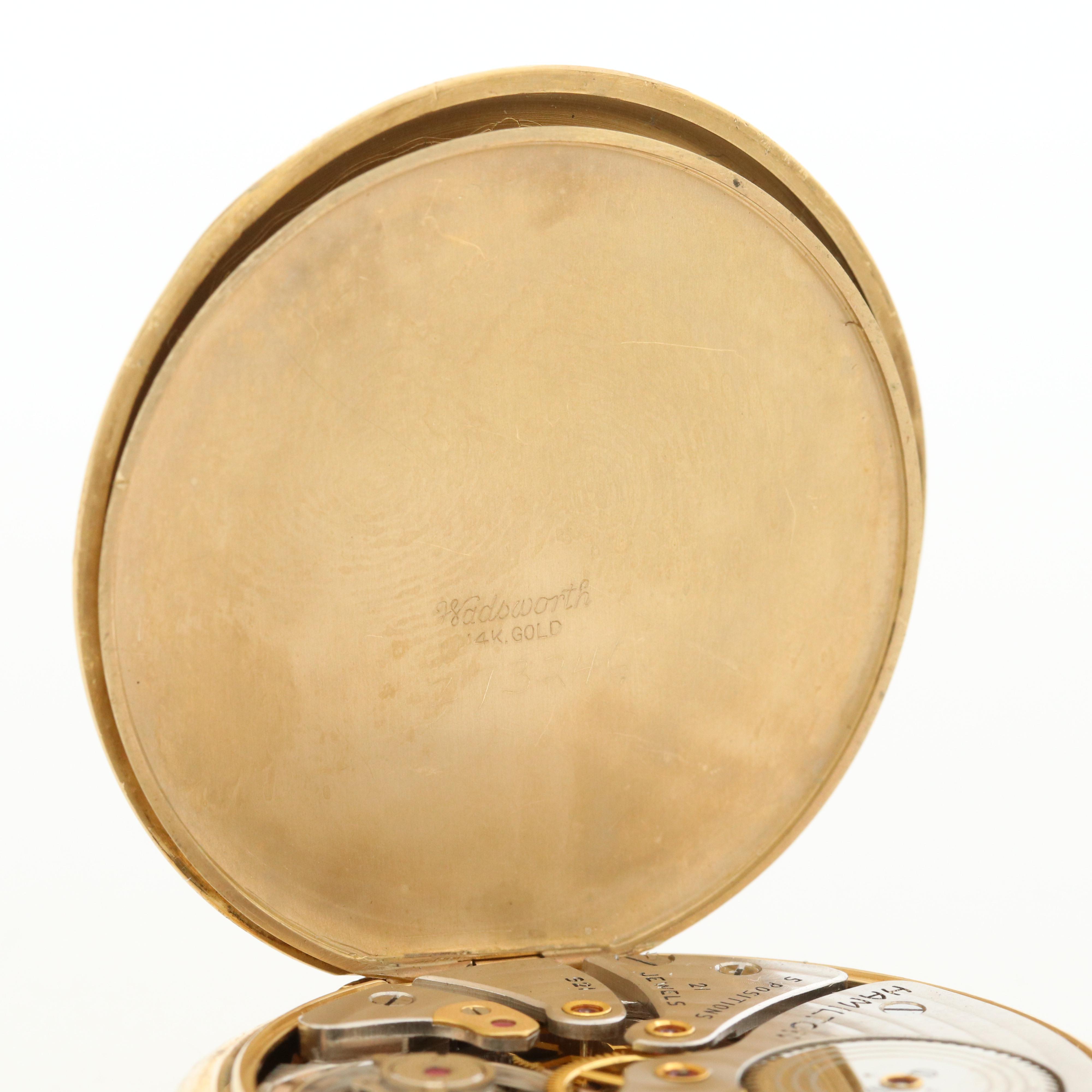 Vintage Hamilton For Tiffany & Co. 14K Gold Open Face  Pocket Watch, 1950