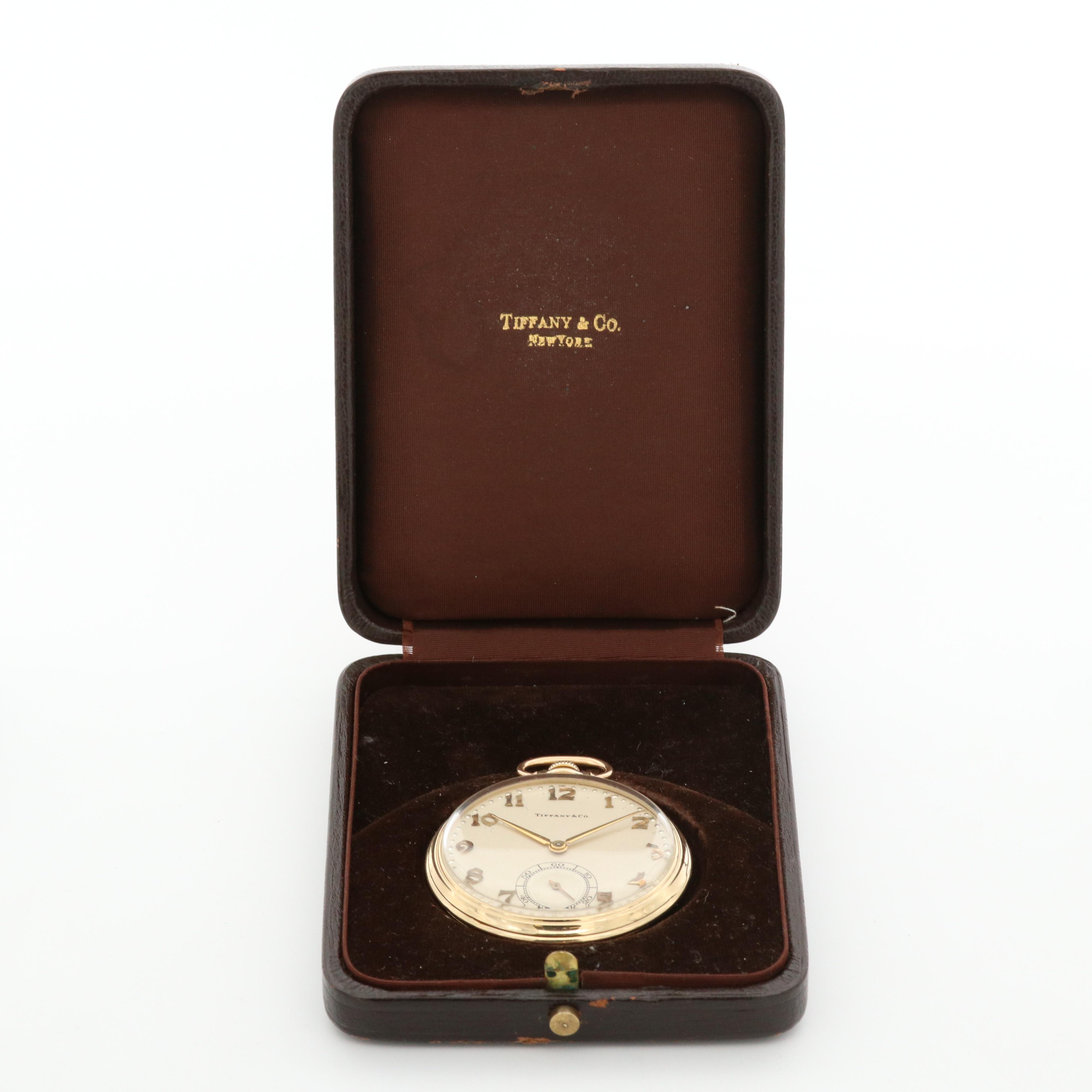 Vintage Hamilton For Tiffany & Co. 14K Gold Open Face  Pocket Watch, 1950